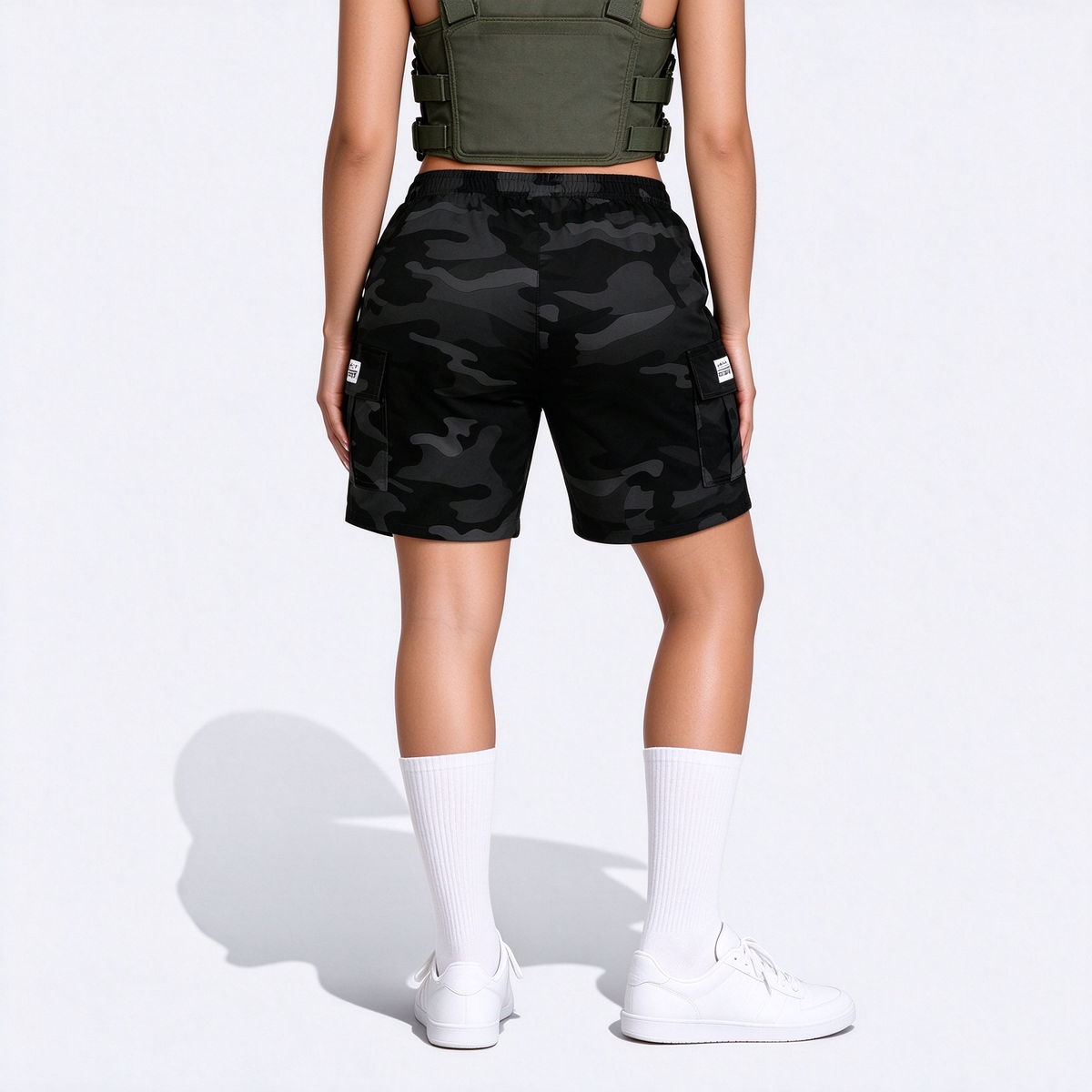 Women's Thin Outdoor Camouflage Cargo Knee-Length Shorts, Lightweight Breathable Casual Fashion Multi-Pocket Drawstring Shorts, Suitable For Sports, Outings, Exercise, Etc.