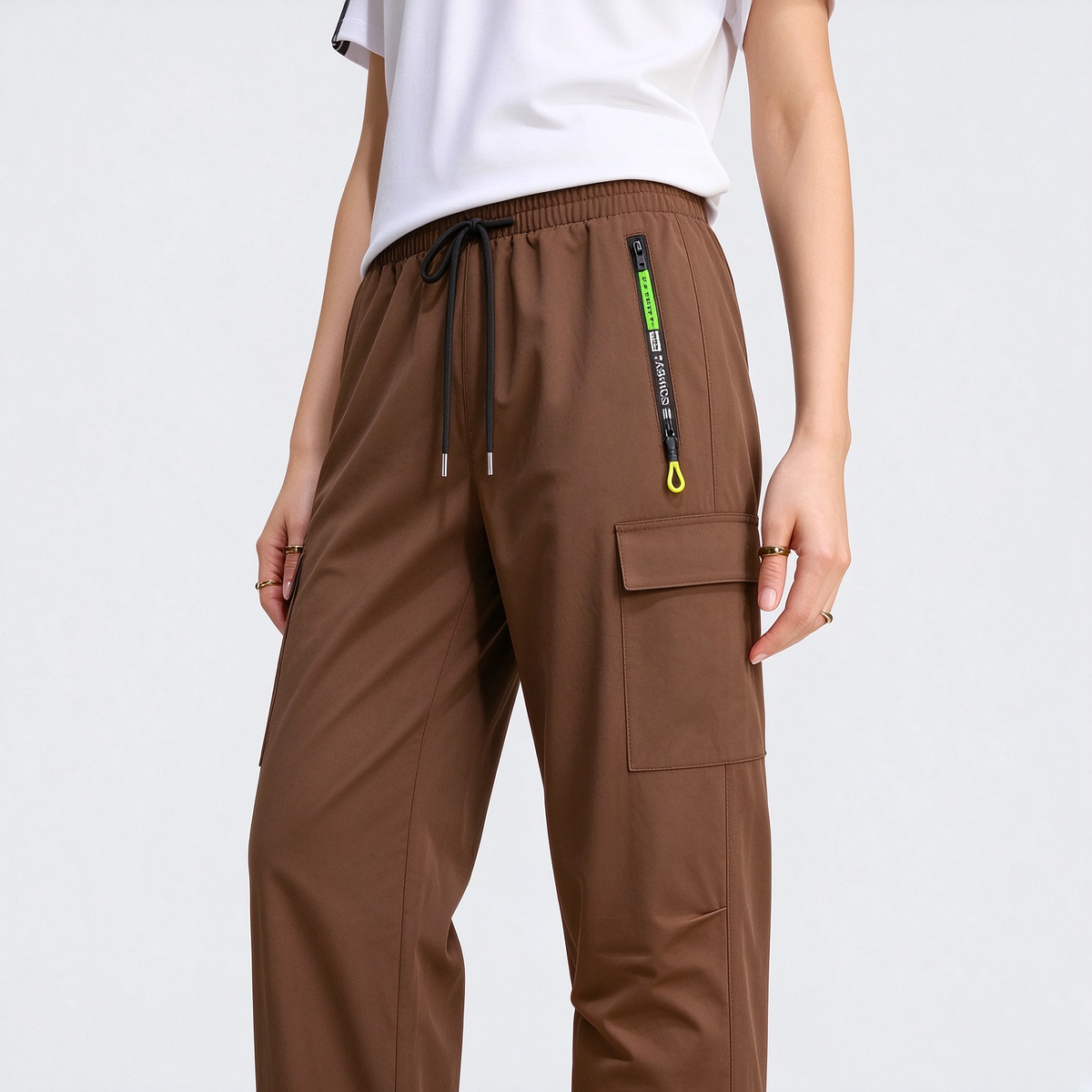 Women's Zipper Pocket Cargo Pants, Lightweight Straight Leg Design For Spring/Autumn, With Large Side Pockets, Suitable For Daily Outdoor And Dates Sports