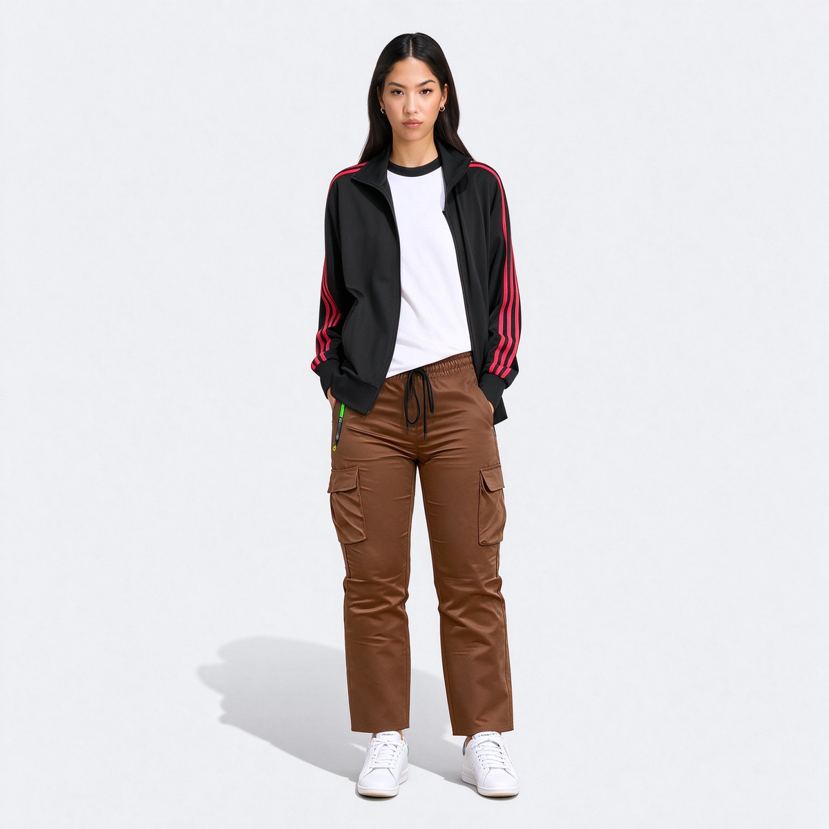 Women's Zipper Pocket Cargo Pants, Lightweight Straight Leg Design For Spring/Autumn, With Large Side Pockets, Suitable For Daily Outdoor And Dates Sports
