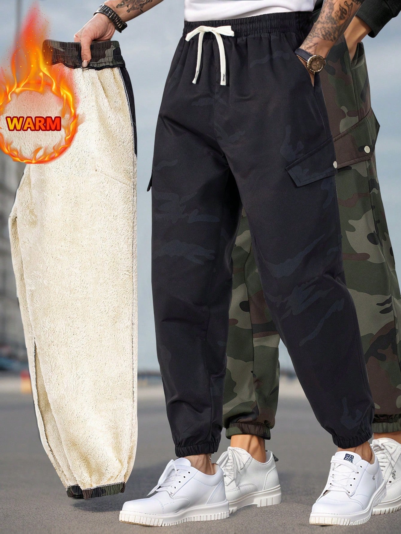 Men's Drawstring Thermal Lined Cargo Pants - Multi-Pocket Design, Warm Outdoor/Hiking Trousers For Winter, Casual Daily Outfit Christmas Gifts Thanksgiving Christmas Clothes