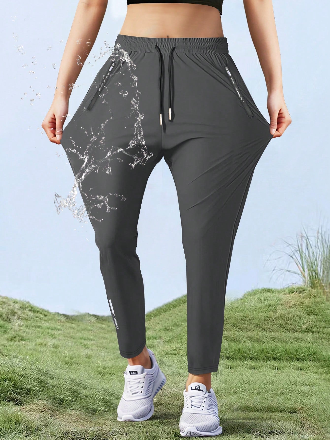 [Spring/Summer] Women's High Elasticity Straight Leg Elastic Waist Drawstring Outdoor Casual Zipper Pocket Long Pants, Gym Workout Summer Women's Outfit
