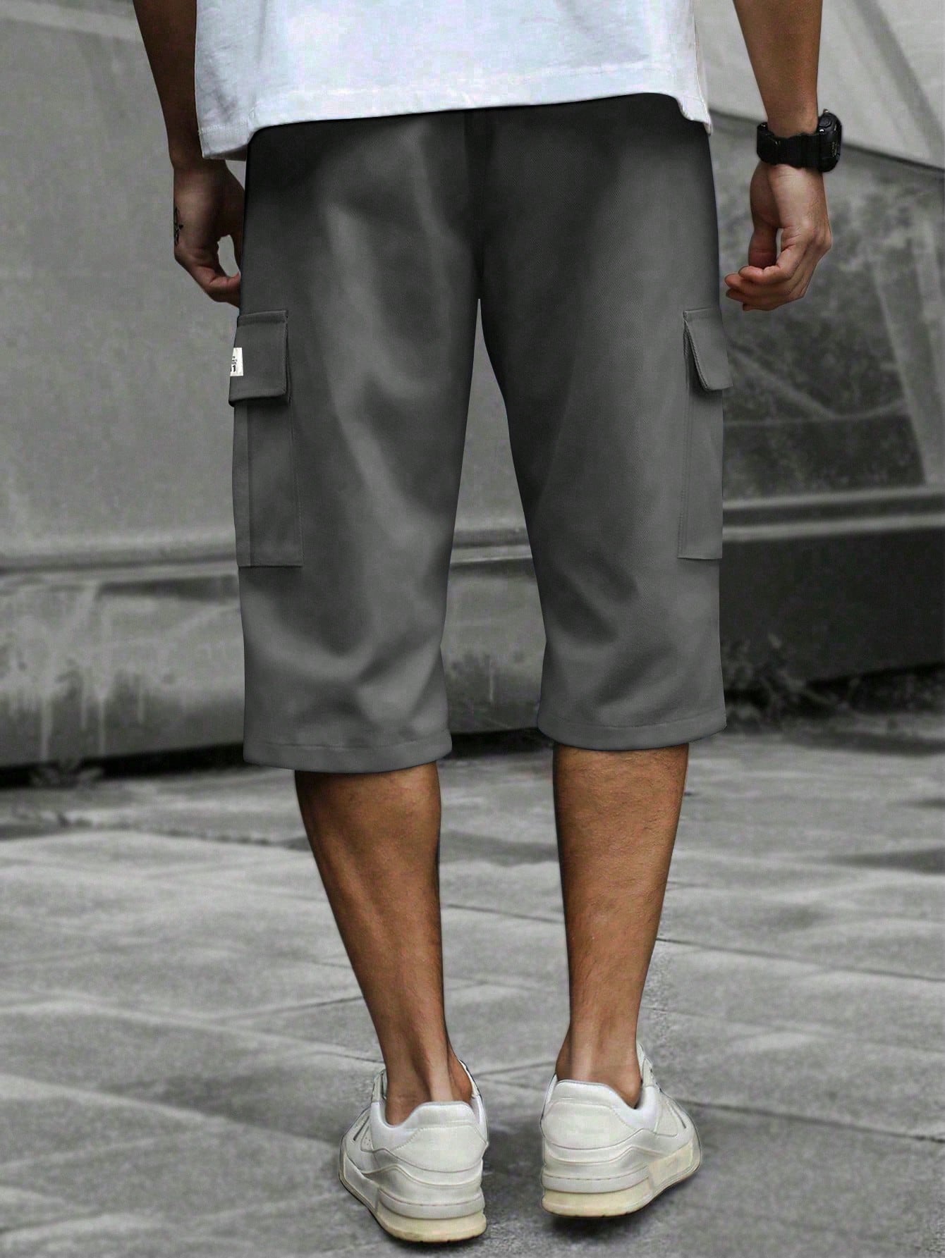 Men's Elastic Waist Fashion Multi-Pocket Camouflage Capri Cargo Pants, Summer Outdoor Casual Trousers
