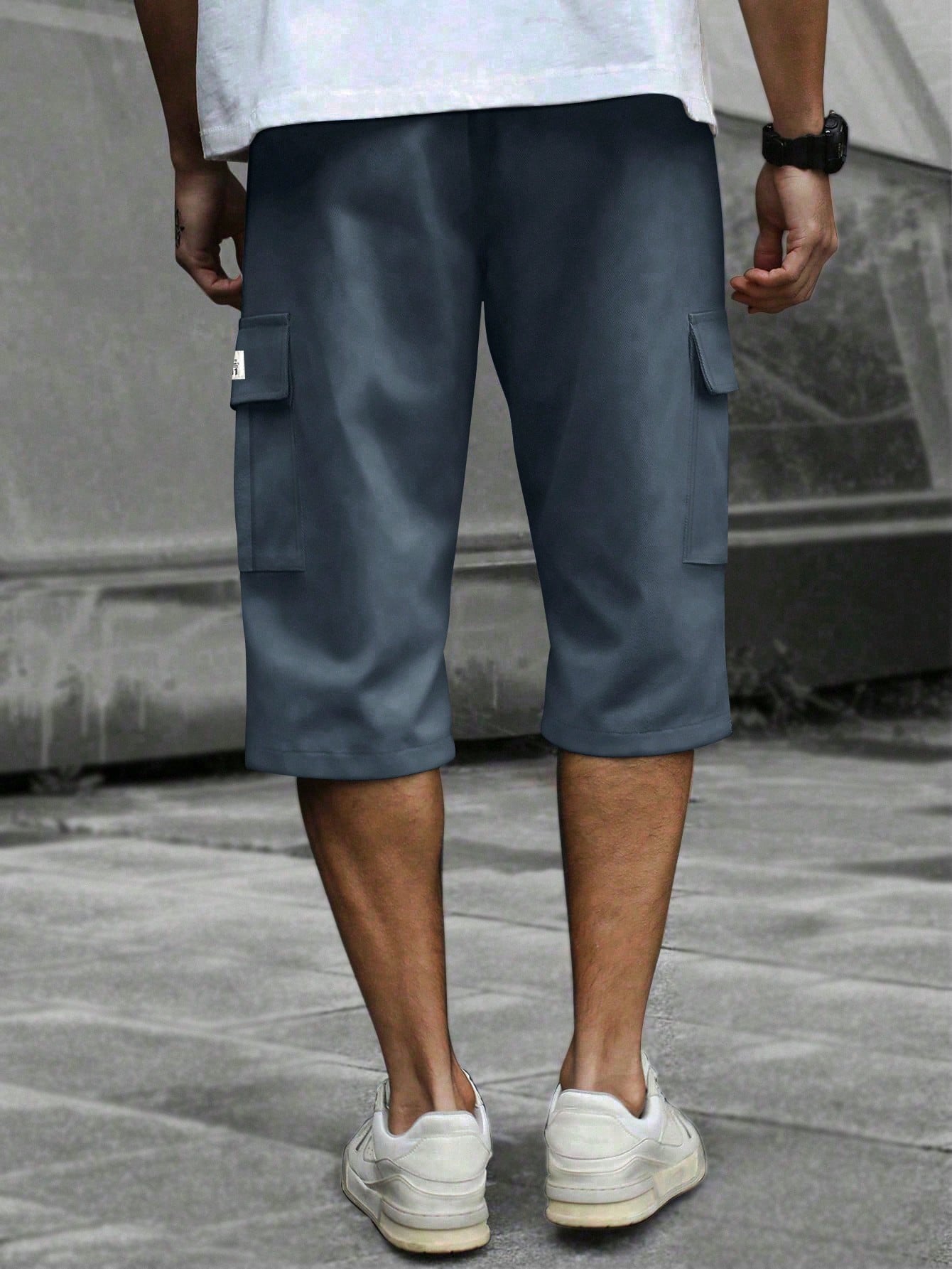 Men's Elastic Waist Fashion Multi-Pocket Camouflage Capri Cargo Pants, Summer Outdoor Casual Trousers