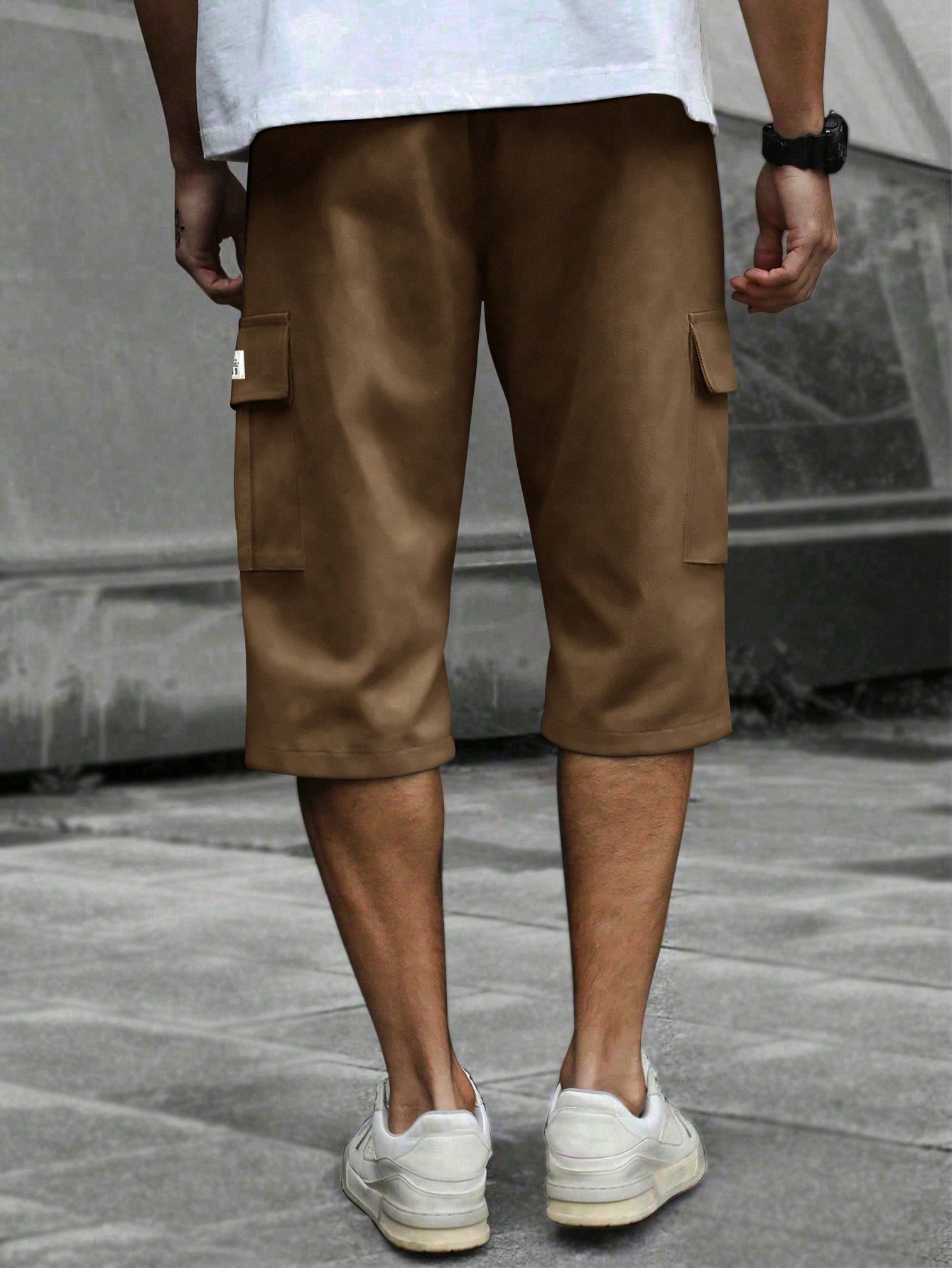 Men's Elastic Waist Fashion Multi-Pocket Camouflage Capri Cargo Pants, Summer Outdoor Casual Trousers