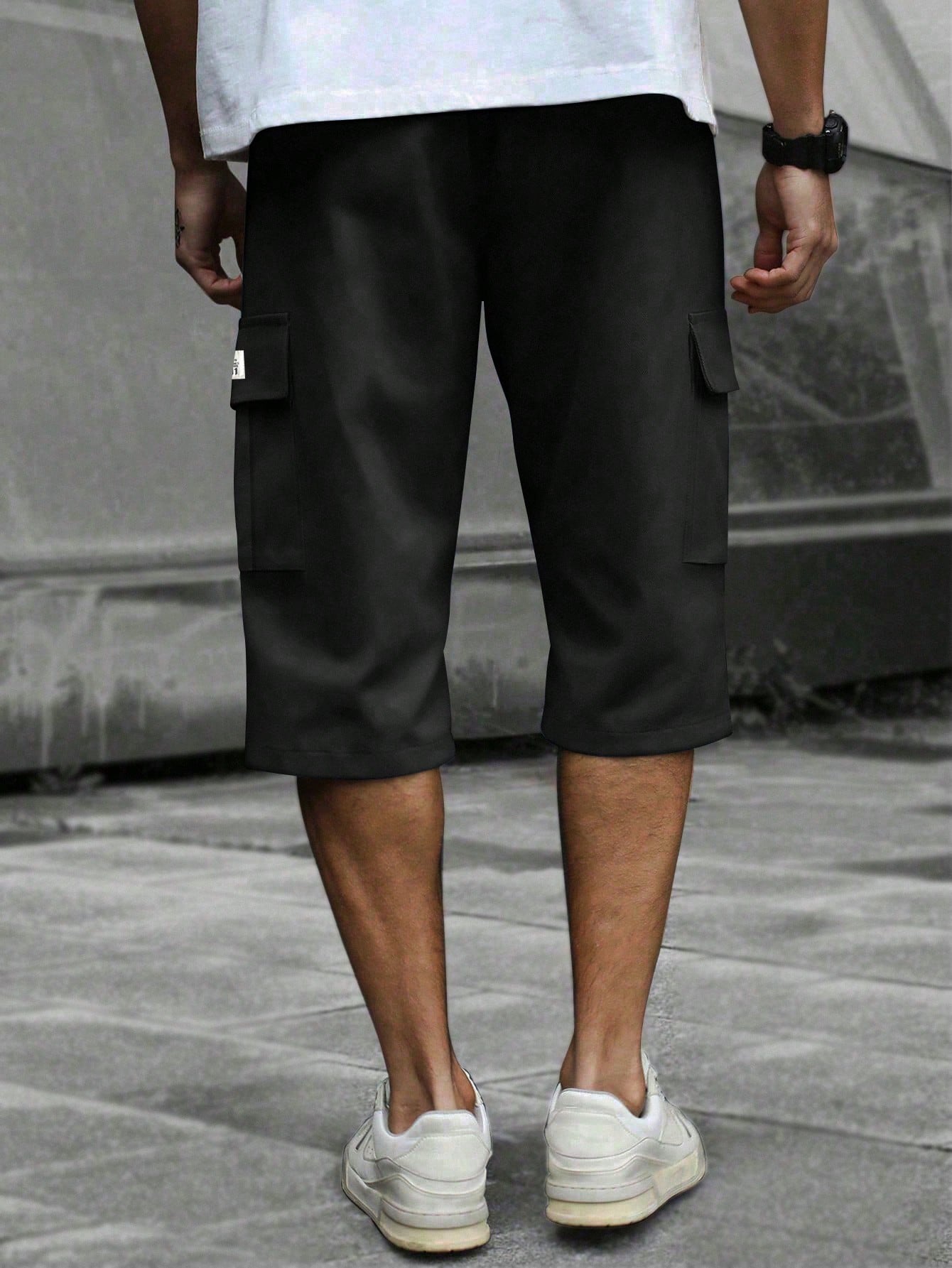 Men's Elastic Waist Fashion Multi-Pocket Camouflage Capri Cargo Pants, Summer Outdoor Casual Trousers