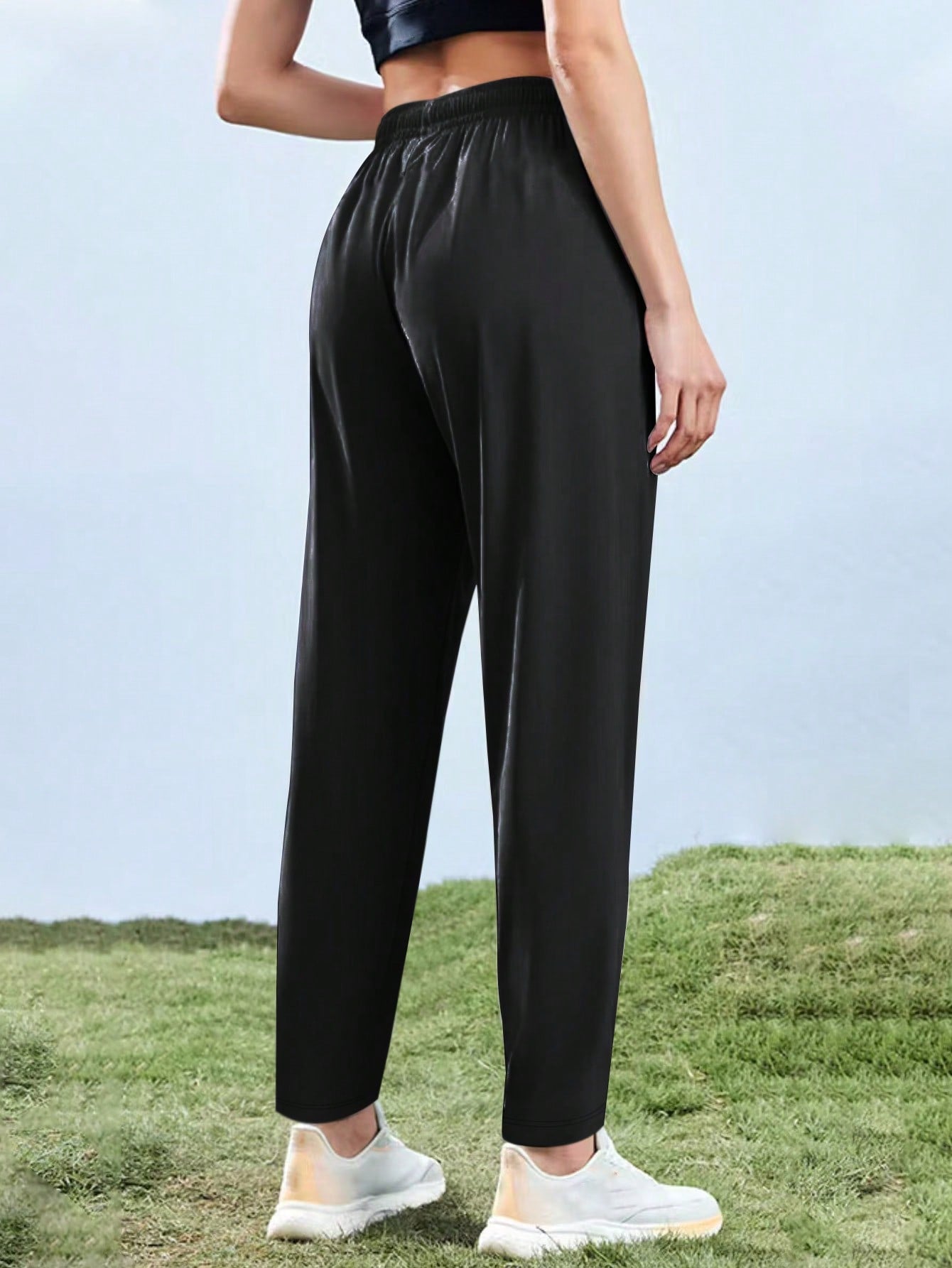 [Spring/Summer] Women's High Elasticity Straight Leg Elastic Waist Drawstring Outdoor Casual Zipper Pocket Long Pants, Gym Workout Summer Women's Outfit