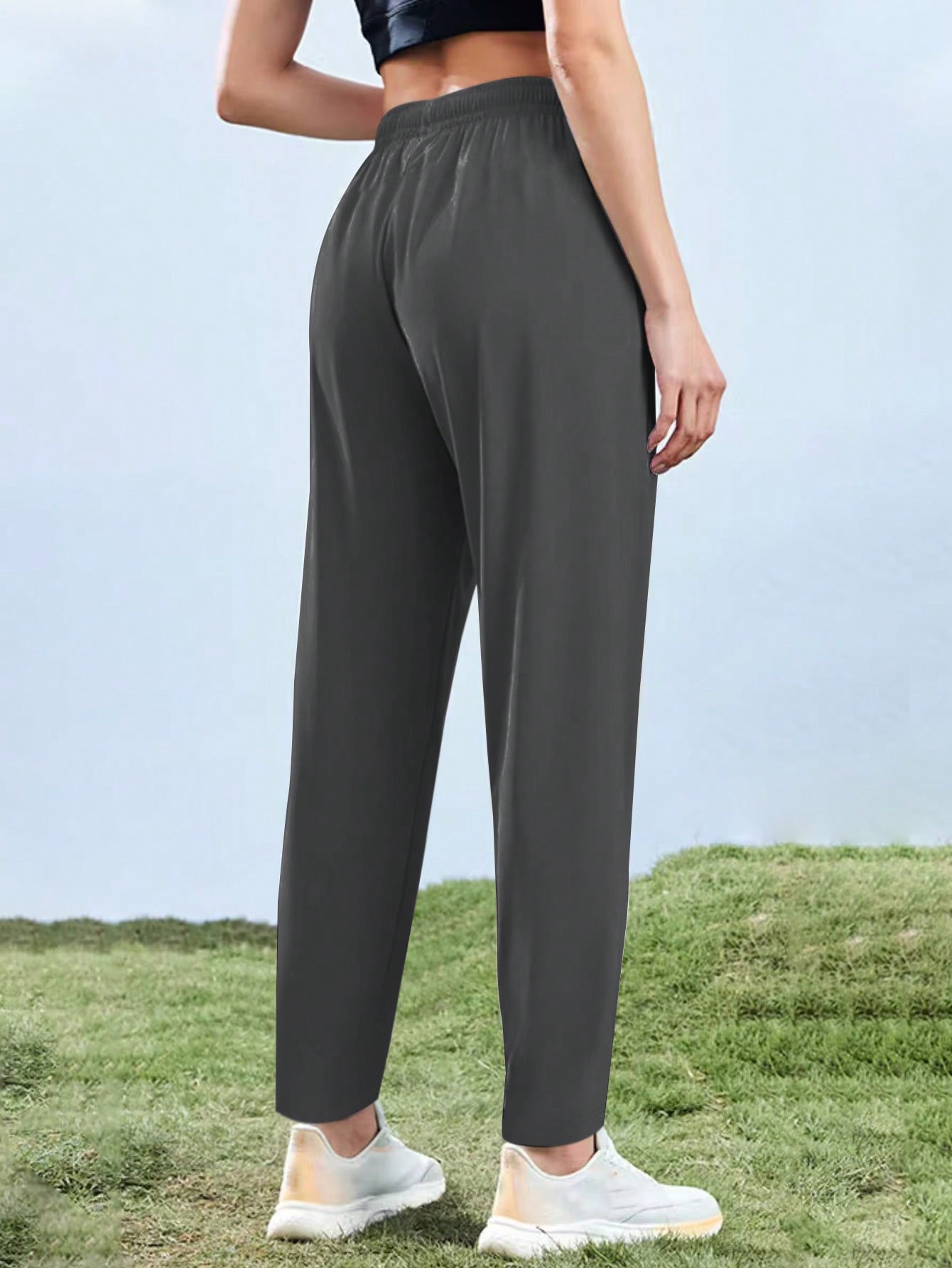 [Spring/Summer] Women's High Elasticity Straight Leg Elastic Waist Drawstring Outdoor Casual Zipper Pocket Long Pants, Gym Workout Summer Women's Outfit