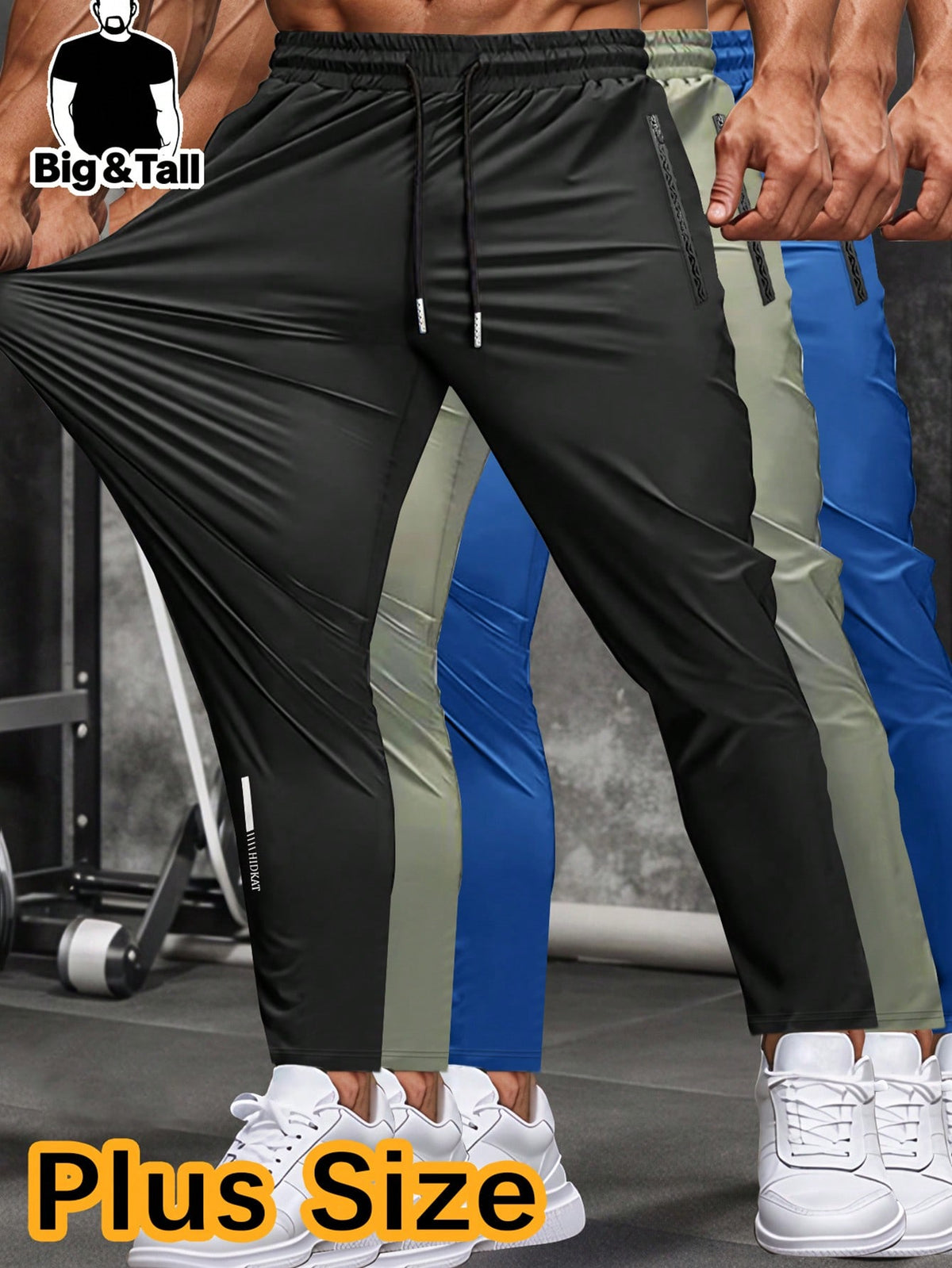 Plus Size Men's Elastic Waist Casual Business Pants, Zipper Pocket Thin Breathable Straight Leg Trousers, Suitable For Golf, Leisure And Daily Wear