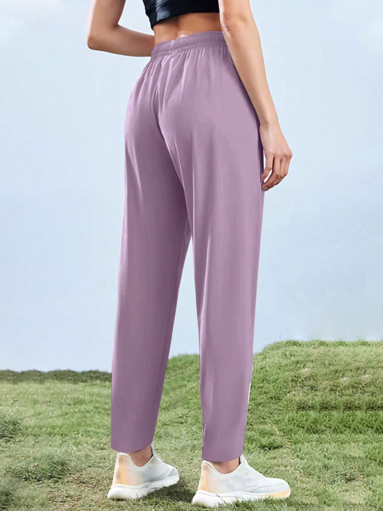 [Spring/Summer] Women's High Elasticity Straight Leg Elastic Waist Drawstring Outdoor Casual Zipper Pocket Long Pants, Gym Workout Summer Women's Outfit