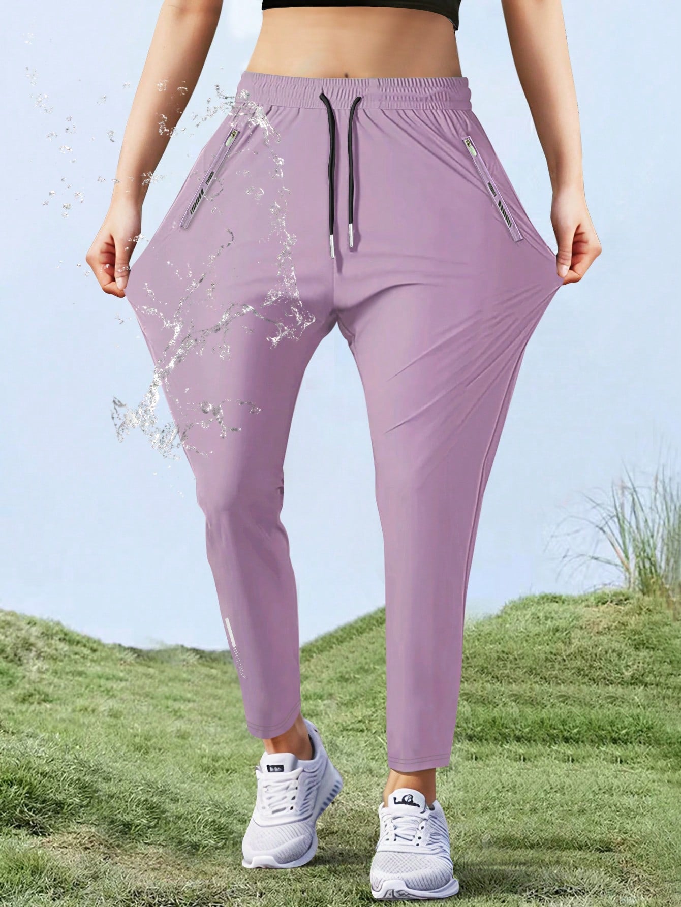 [Spring/Summer] Women's High Elasticity Straight Leg Elastic Waist Drawstring Outdoor Casual Zipper Pocket Long Pants, Gym Workout Summer Women's Outfit