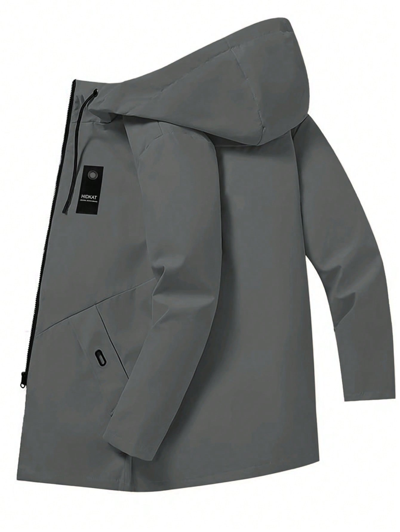 Men's Mid-Length Sporty Outdoor Hiking Jacket With Hood And Drawstring, Solid Color, Casual Everyday Wear, Autumn/Winter, BOYFRIEND