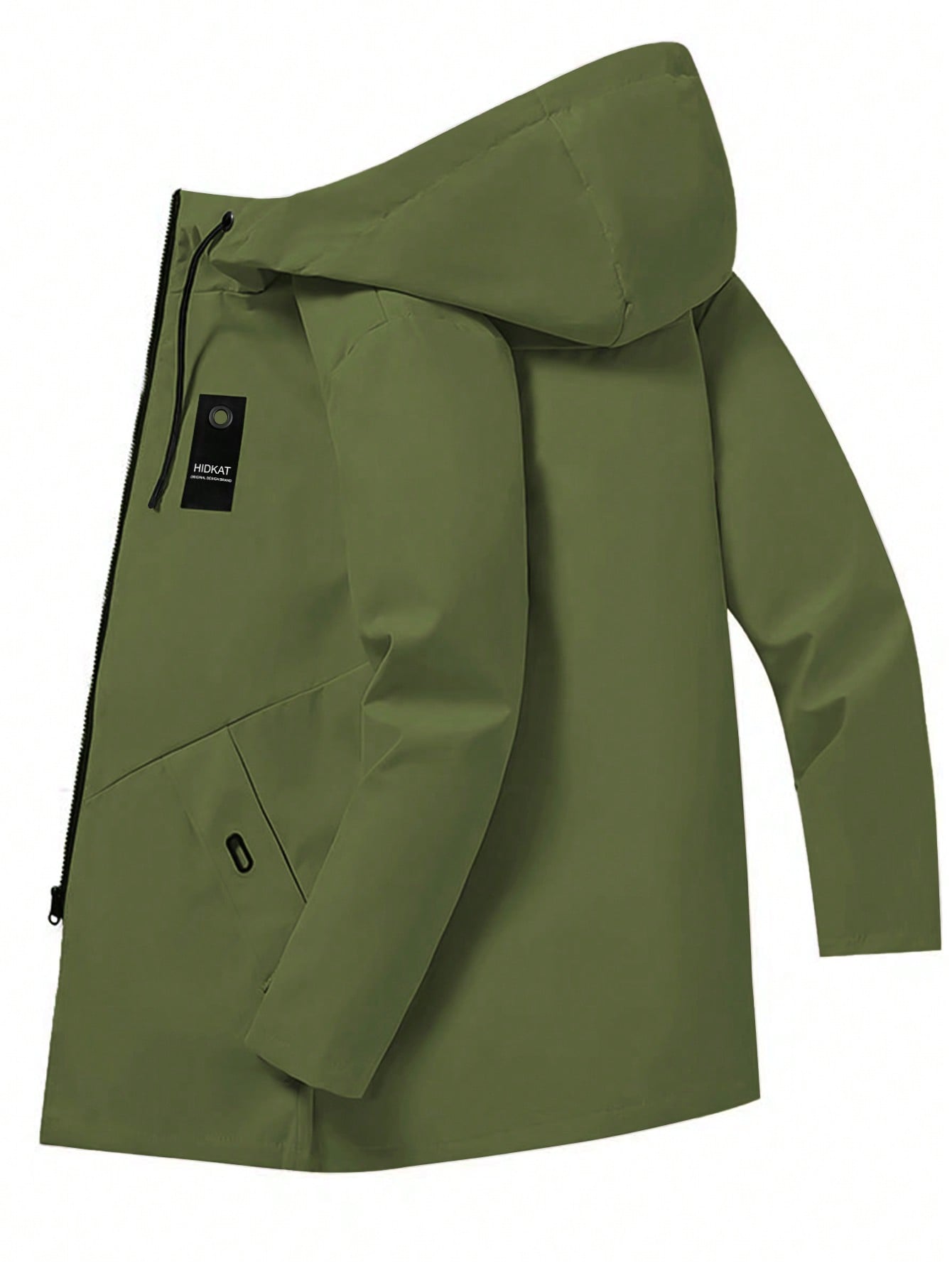 Men's Mid-Length Sporty Outdoor Hiking Jacket With Hood And Drawstring, Solid Color, Casual Everyday Wear, Autumn/Winter, BOYFRIEND