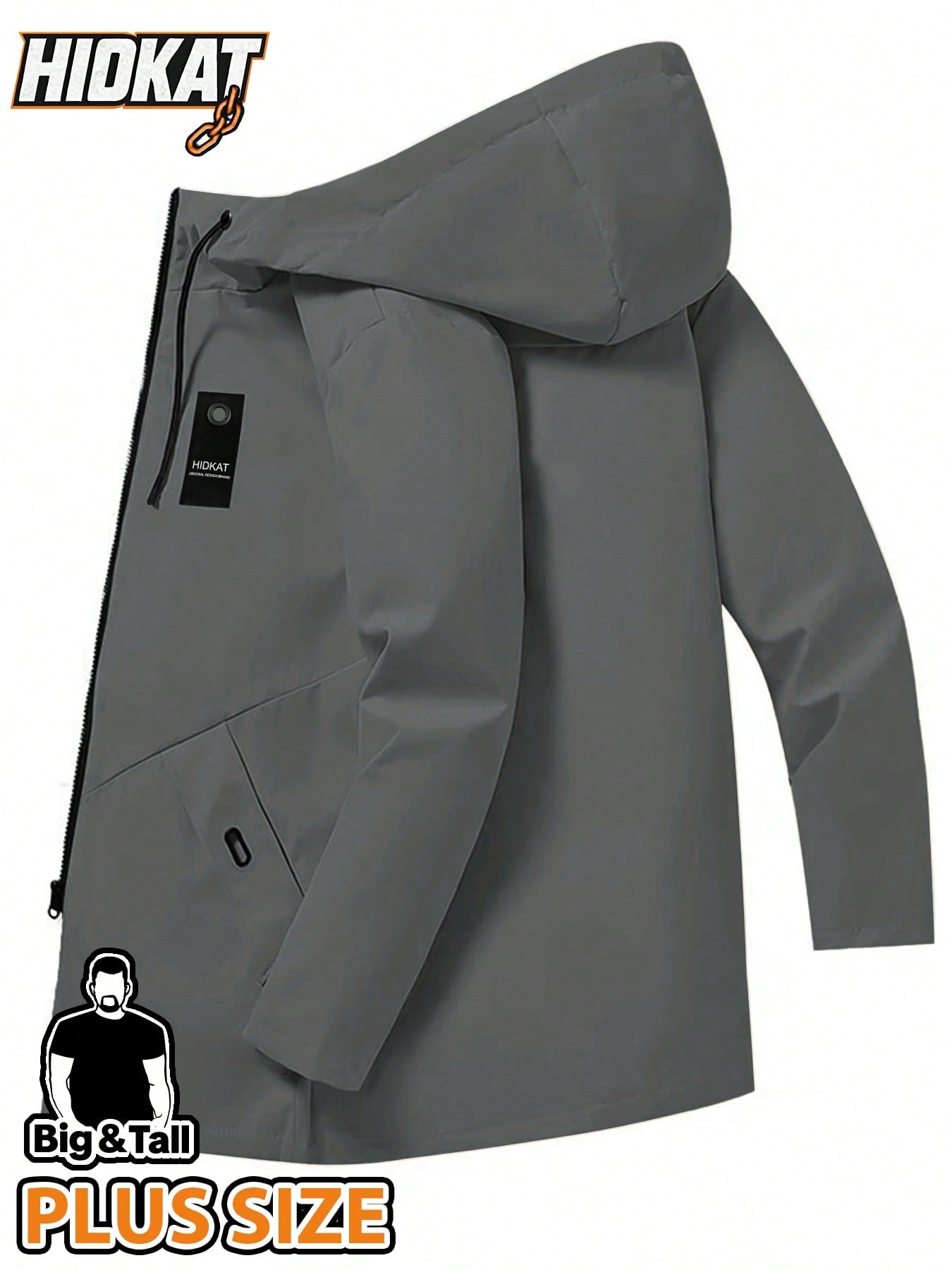 Plus Size Men's Lightweight Loose Hooded Jacket Outdoor Casual Solid Color Multi-Pocket Zipper Cardigan Casual Set Classic Boyfriend Style Hiking