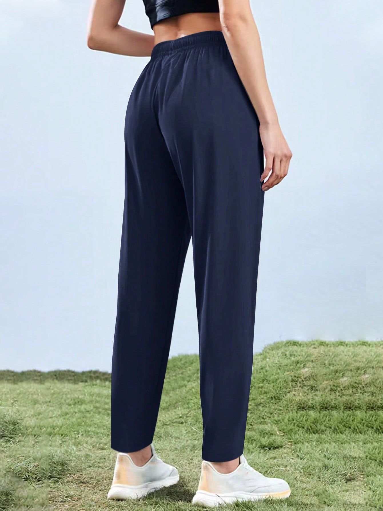 [Spring/Summer] Women's High Elasticity Straight Leg Elastic Waist Drawstring Outdoor Casual Zipper Pocket Long Pants, Gym Workout Summer Women's Outfit