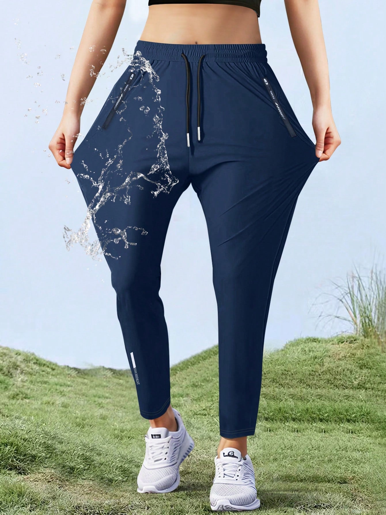 [Spring/Summer] Women's High Elasticity Straight Leg Elastic Waist Drawstring Outdoor Casual Zipper Pocket Long Pants, Gym Workout Summer Women's Outfit