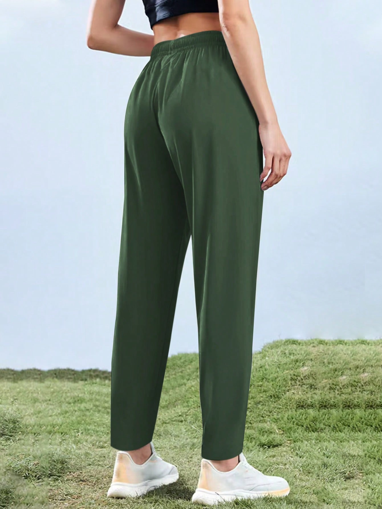 [Spring/Summer] Women's High Elasticity Straight Leg Elastic Waist Drawstring Outdoor Casual Zipper Pocket Long Pants, Gym Workout Summer Women's Outfit