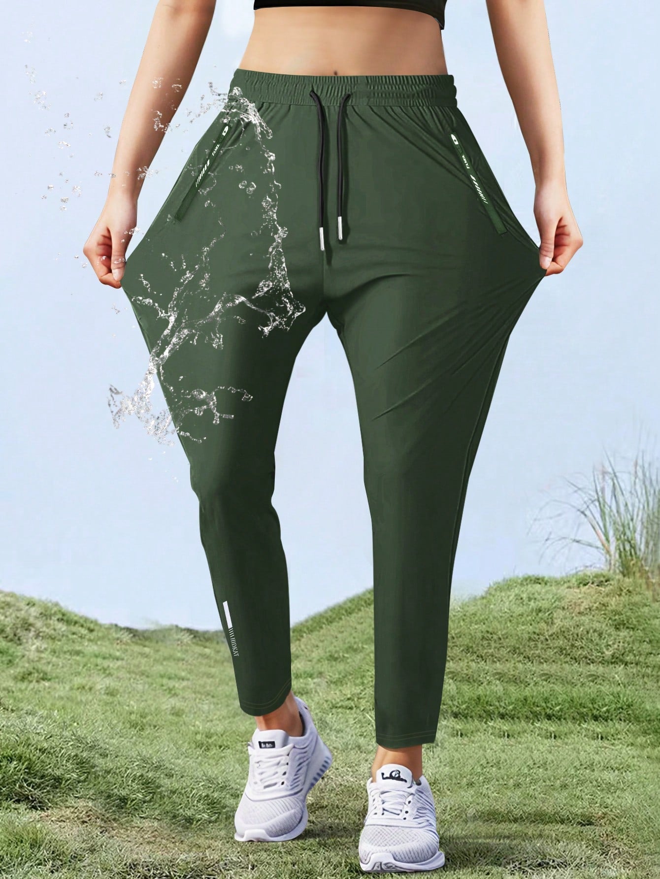[Spring/Summer] Women's High Elasticity Straight Leg Elastic Waist Drawstring Outdoor Casual Zipper Pocket Long Pants, Gym Workout Summer Women's Outfit