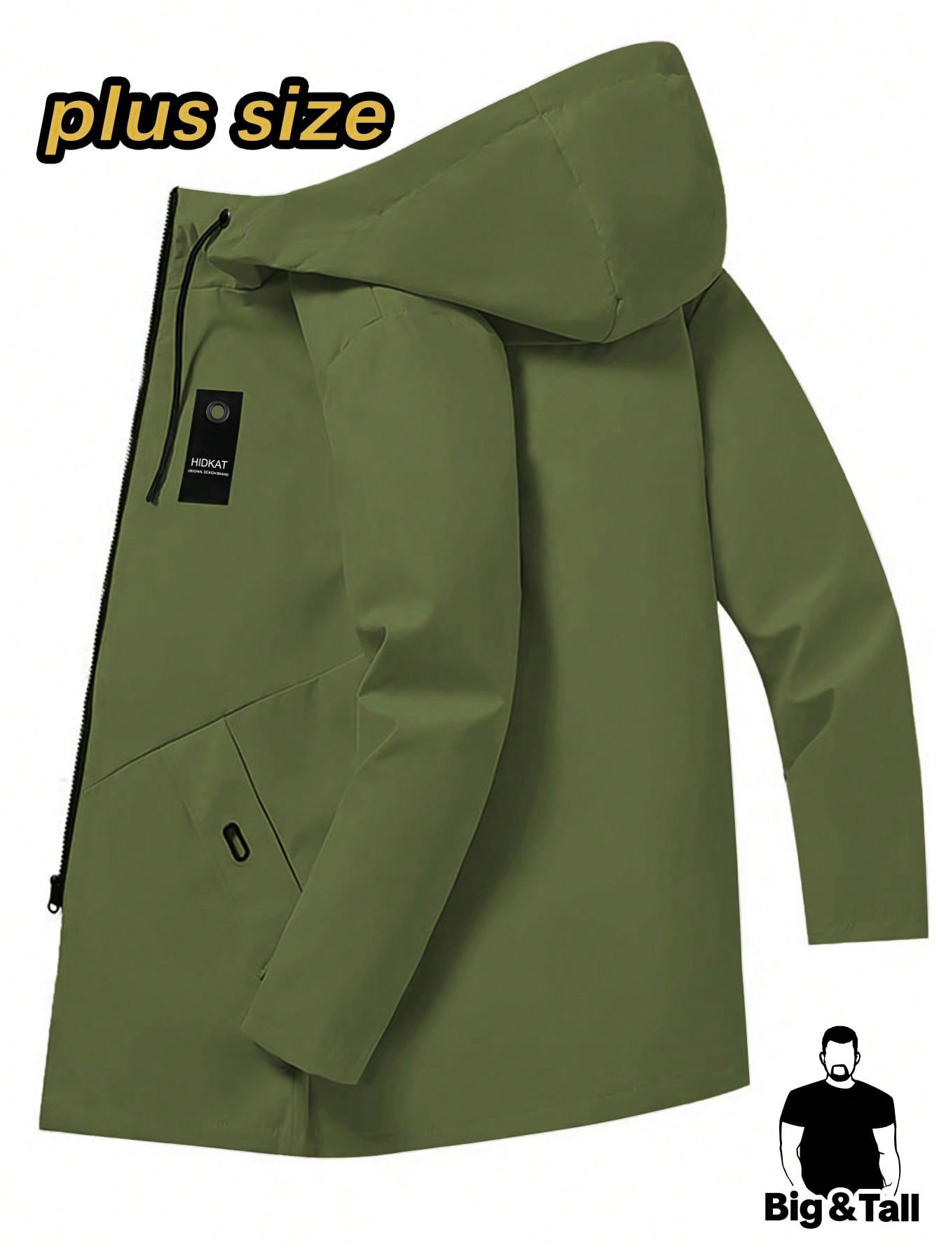 Plus Size Men's Lightweight Loose Hooded Jacket Outdoor Casual Solid Color Multi-Pocket Zipper Cardigan Casual Set Classic Boyfriend Style Hiking