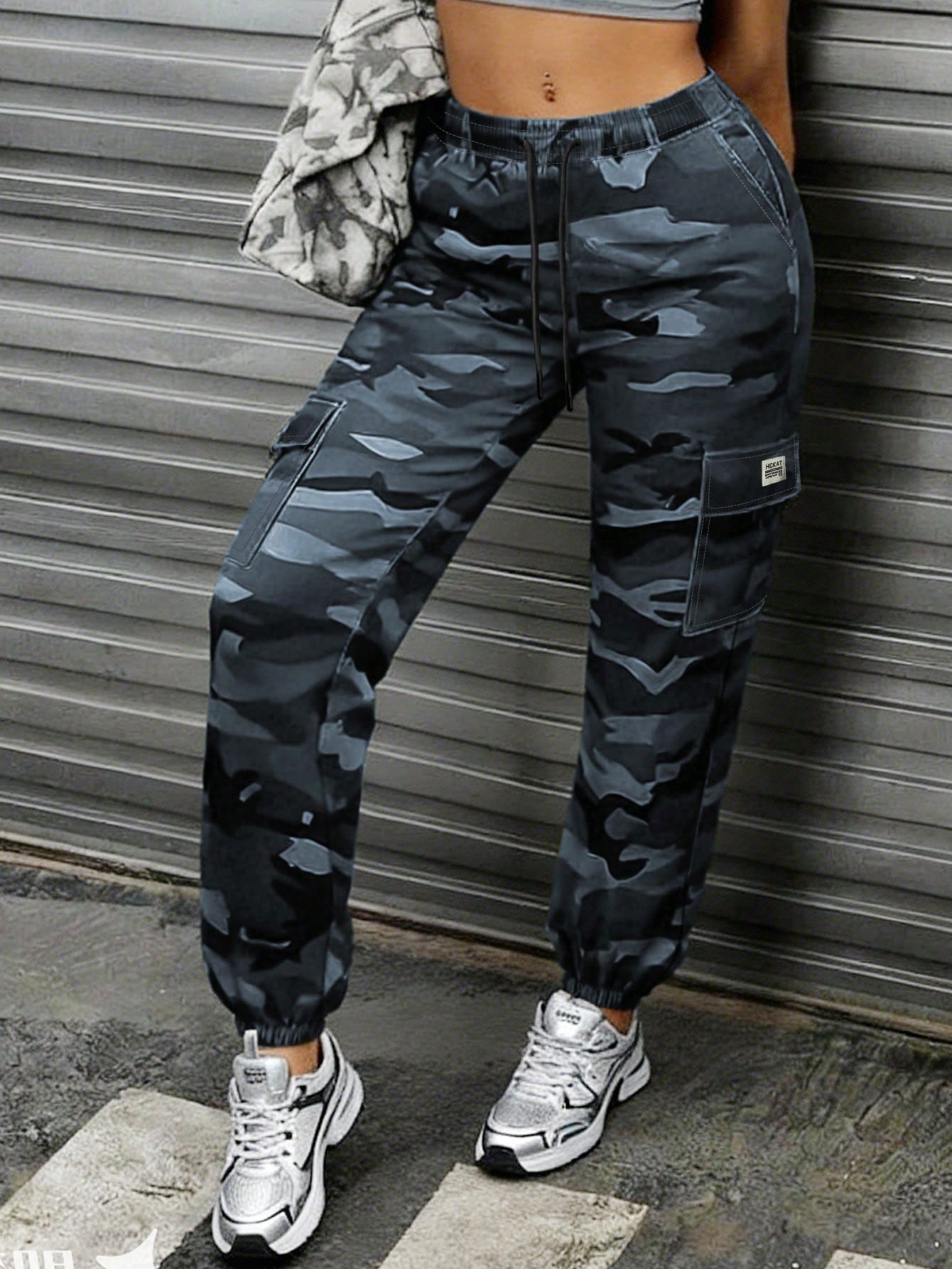 Women'S Camouflage Cargo Pants With Drawstring Waist And Large Side Pockets, Suitable For Daily Outdoor Activities, Spring/Autumn Tights
