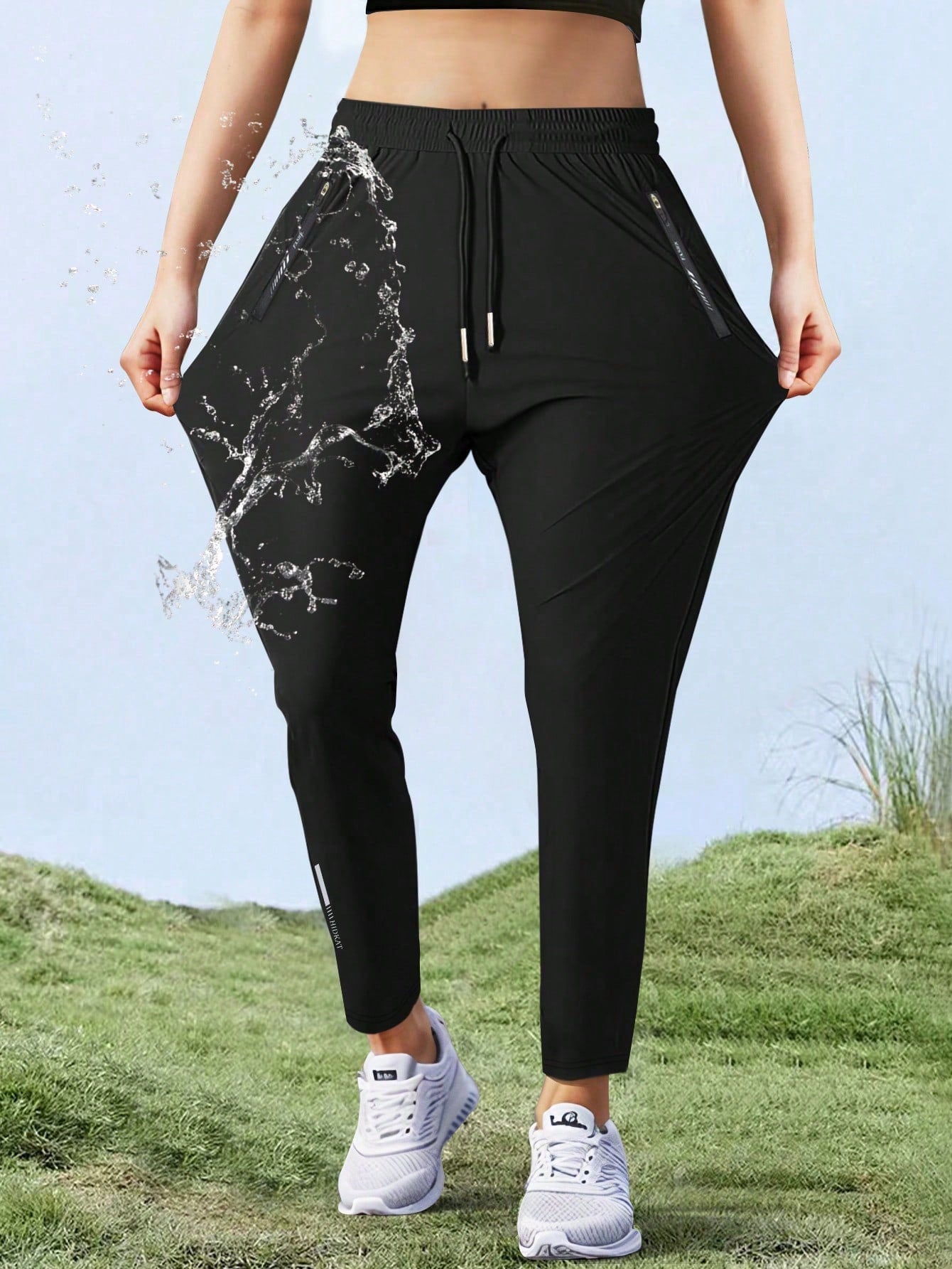 [Spring/Summer] Women's High Elasticity Straight Leg Elastic Waist Drawstring Outdoor Casual Zipper Pocket Long Pants, Gym Workout Summer Women's Outfit