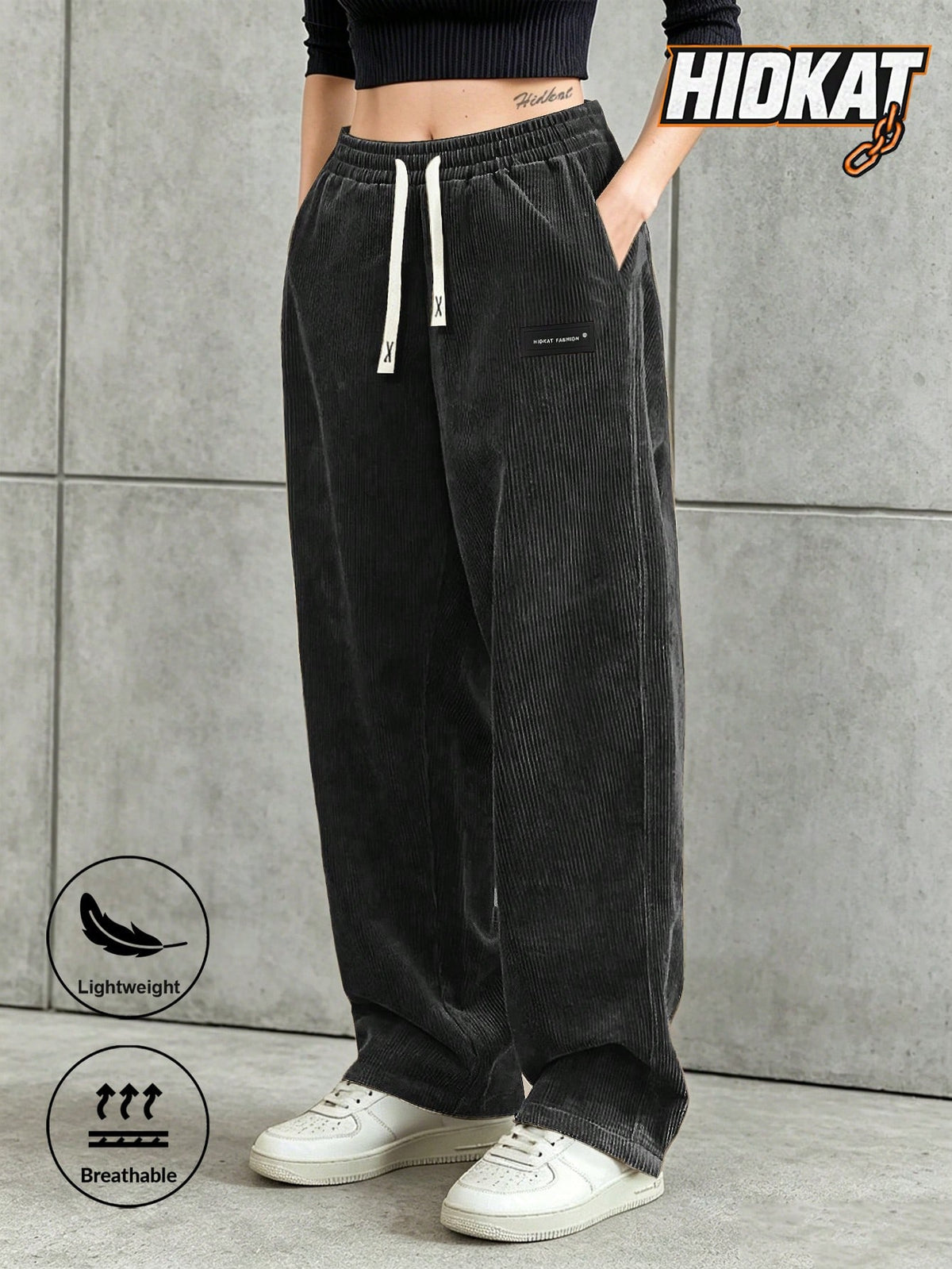 Women's Corduroy Straight Leg Pants With Drawstring Elastic Waist, Suitable For Casual, Sports, Hiking Wear, Spring/Autumn