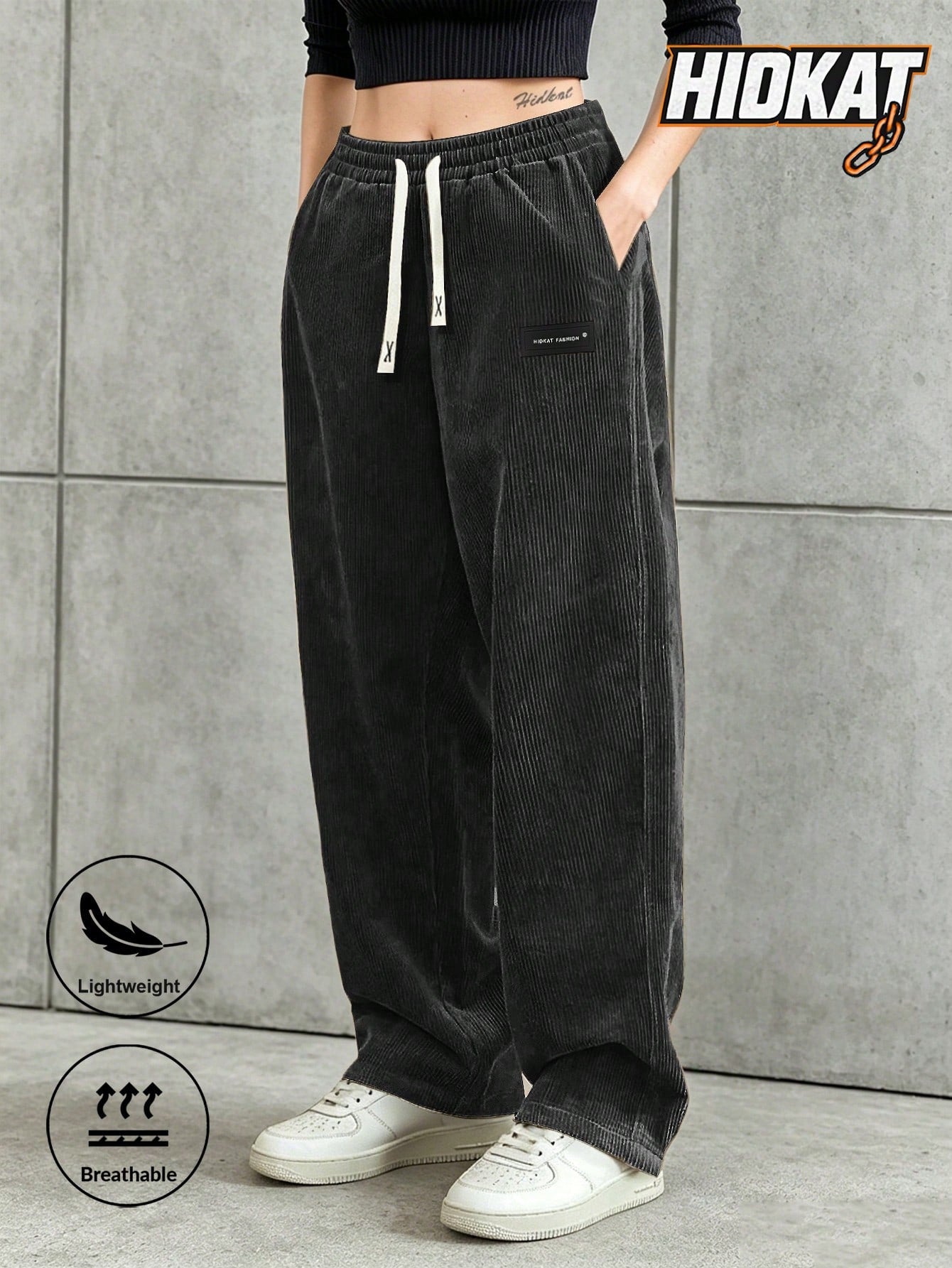 Women's Corduroy Straight Leg Pants With Drawstring Elastic Waist, Suitable For Casual, Sports, Hiking Wear, Spring/Autumn