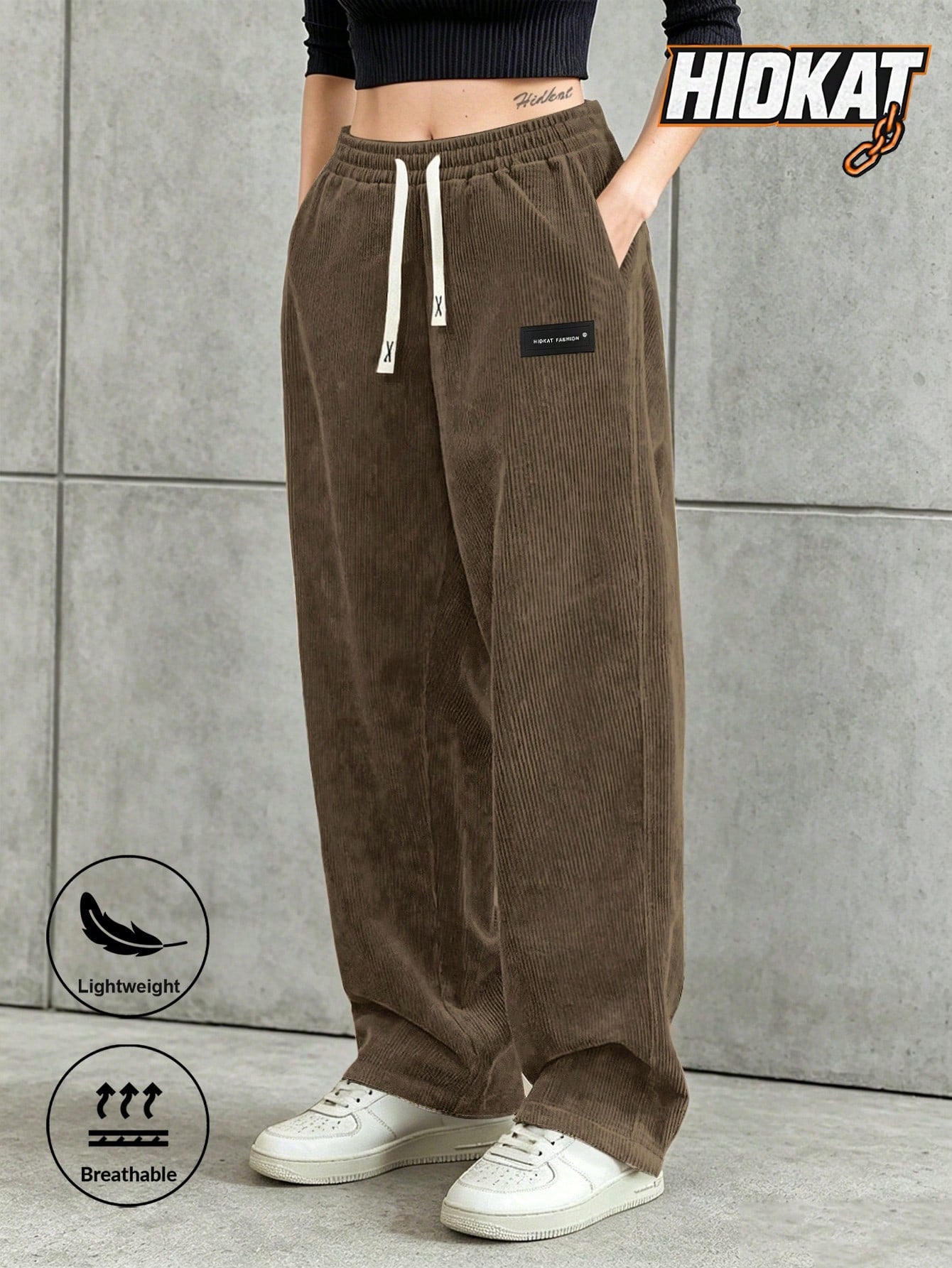 Women's Corduroy Straight Leg Pants With Drawstring Elastic Waist, Suitable For Casual, Sports, Hiking Wear, Spring/Autumn