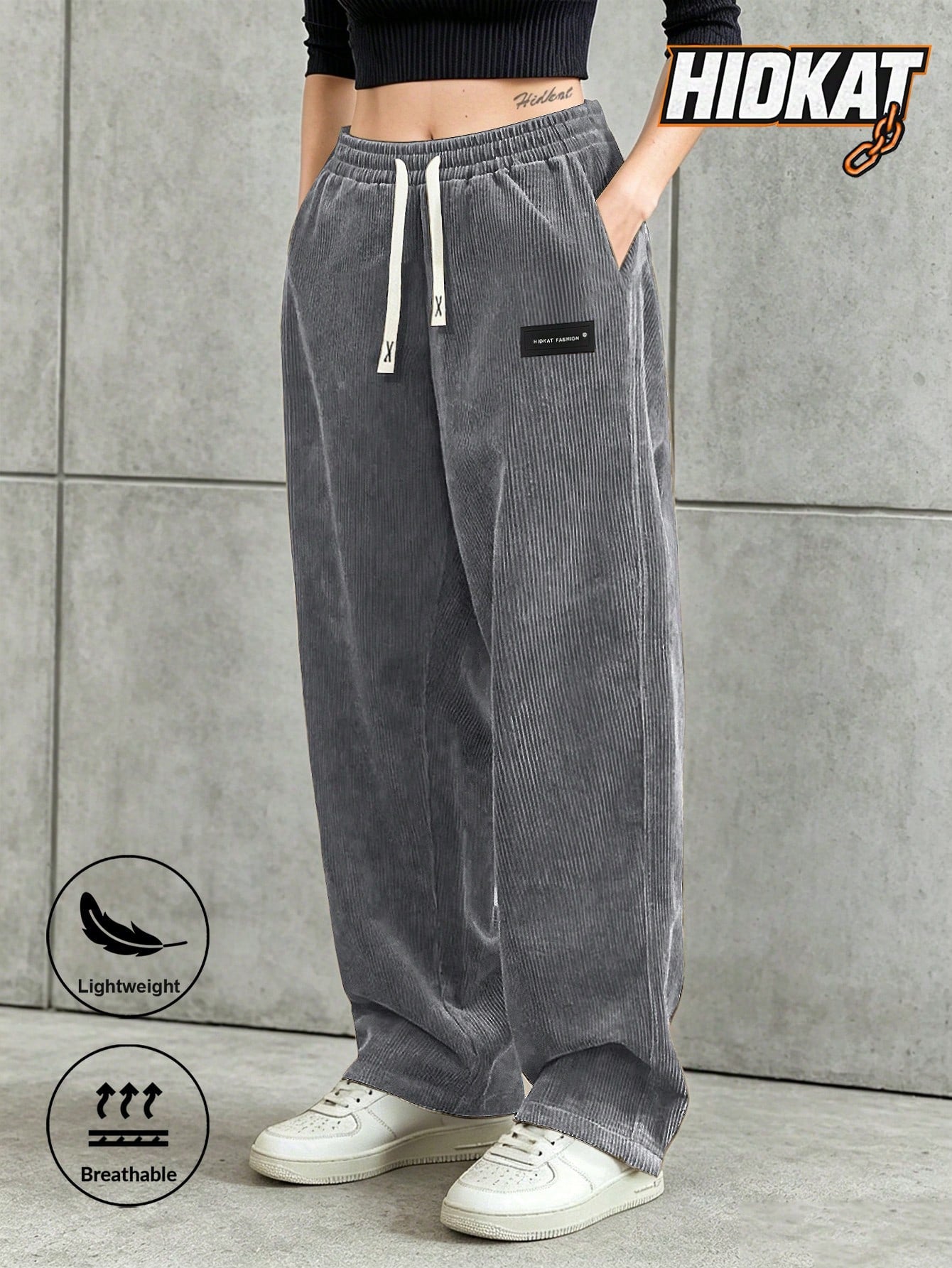 Women's Corduroy Straight Leg Pants With Drawstring Elastic Waist, Suitable For Casual, Sports, Hiking Wear, Spring/Autumn