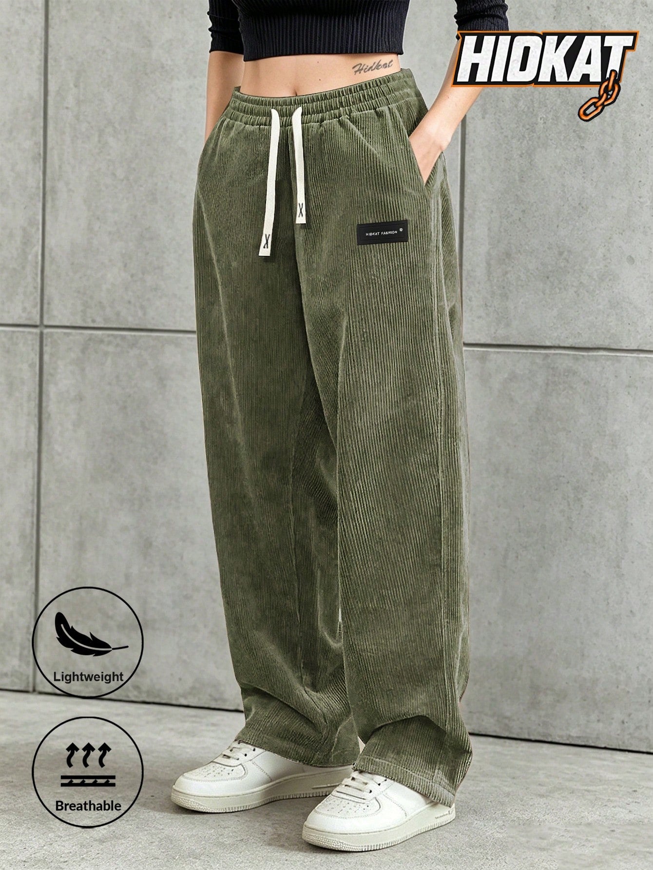 Women's Corduroy Straight Leg Pants With Drawstring Elastic Waist, Suitable For Casual, Sports, Hiking Wear, Spring/Autumn