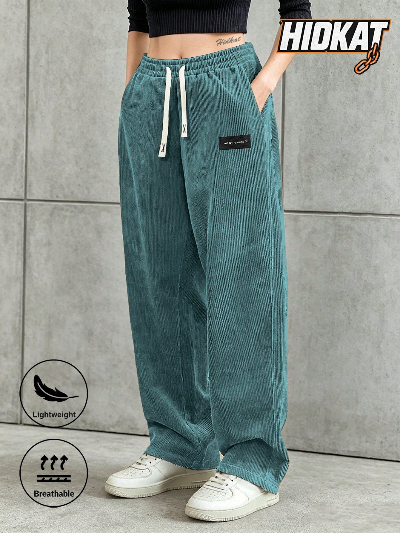 Women's Corduroy Straight Leg Pants With Drawstring Elastic Waist, Suitable For Casual, Sports, Hiking Wear, Spring/Autumn