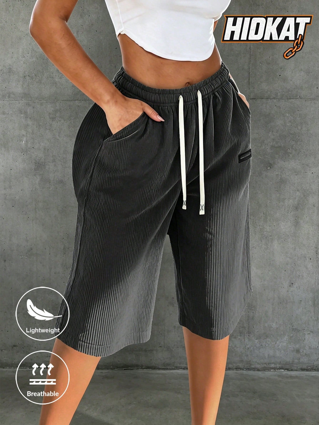 Women's Capris Summer Lightweight Breathable Corduroy Drawstring Waist Pockets Cropped Shorts For Dating, Work, Vacation And Casual Wear