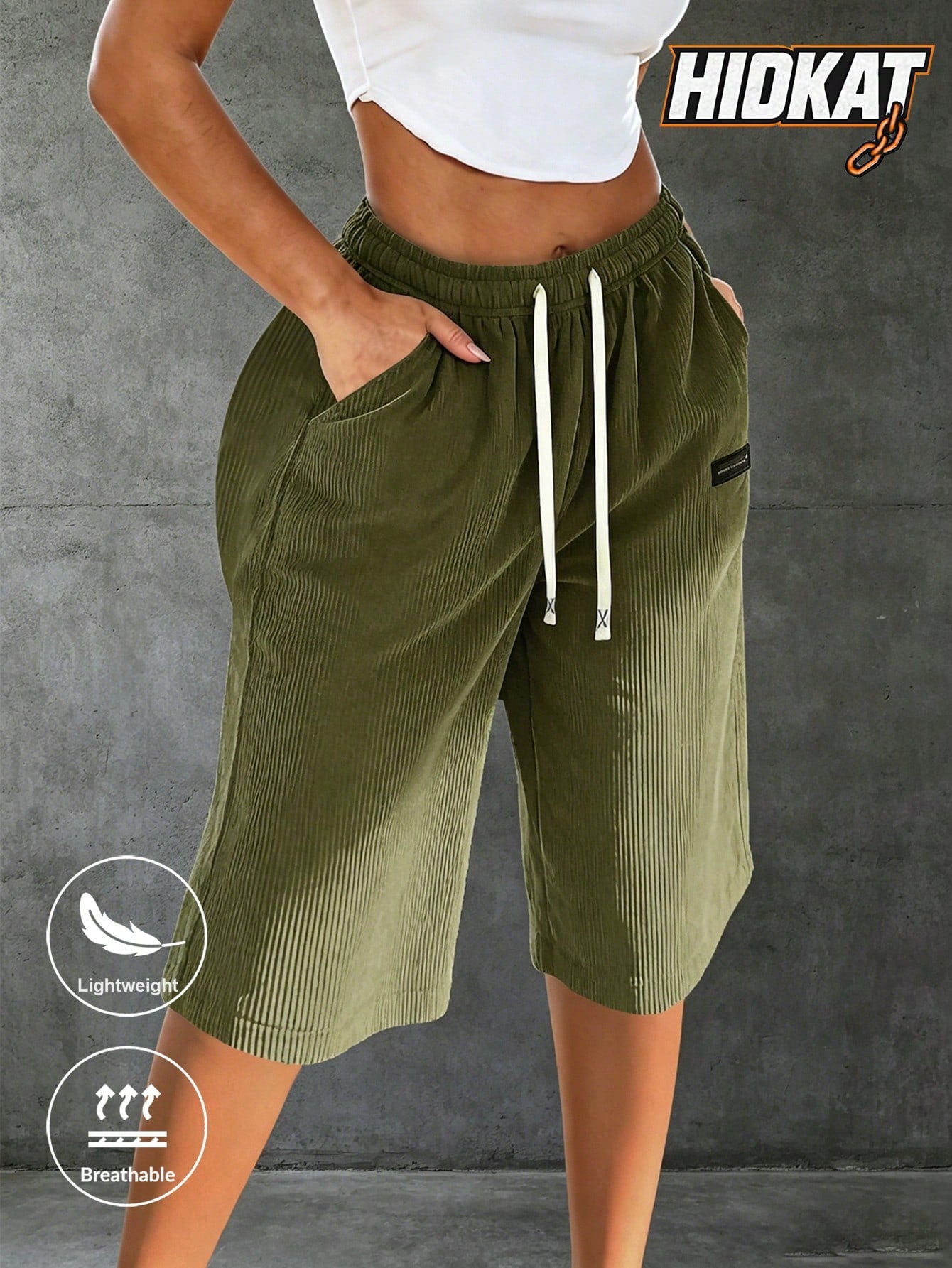Women's Capris Summer Lightweight Breathable Corduroy Drawstring Waist Pockets Cropped Shorts For Dating, Work, Vacation And Casual Wear