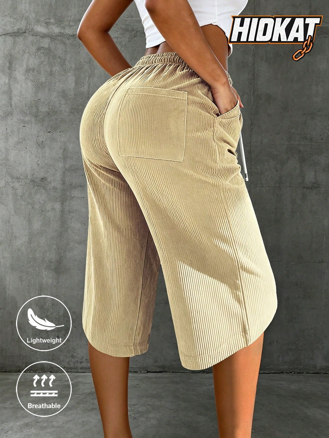 Women's Capris Summer Lightweight Breathable Corduroy Drawstring Waist Pockets Cropped Shorts For Dating, Work, Vacation And Casual Wear