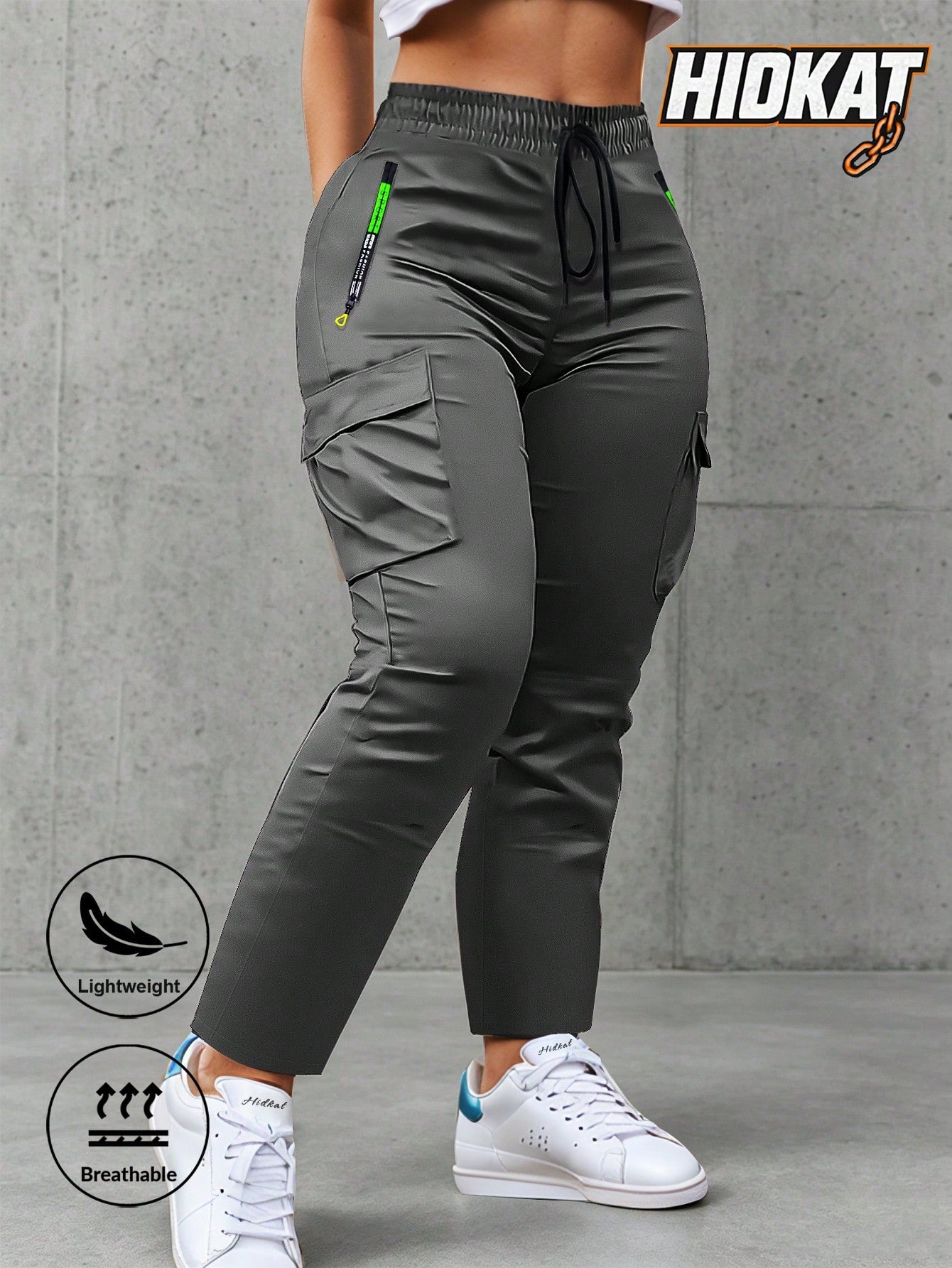 Women's Zipper Pocket Cargo Pants, Lightweight Straight Leg Design For Spring/Autumn, With Large Side Pockets, Suitable For Daily Outdoor And Dates Sports