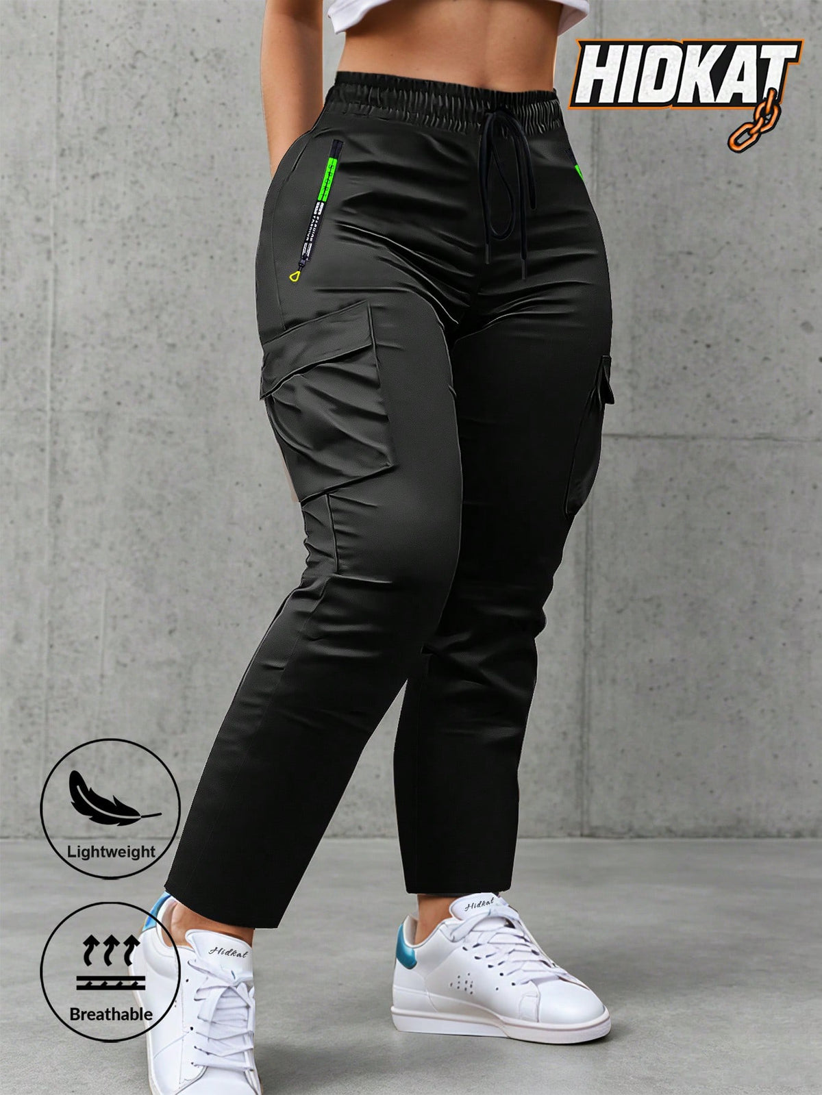 Women's Zipper Pocket Cargo Pants, Lightweight Straight Leg Design For Spring/Autumn, With Large Side Pockets, Suitable For Daily Outdoor And Dates Sports