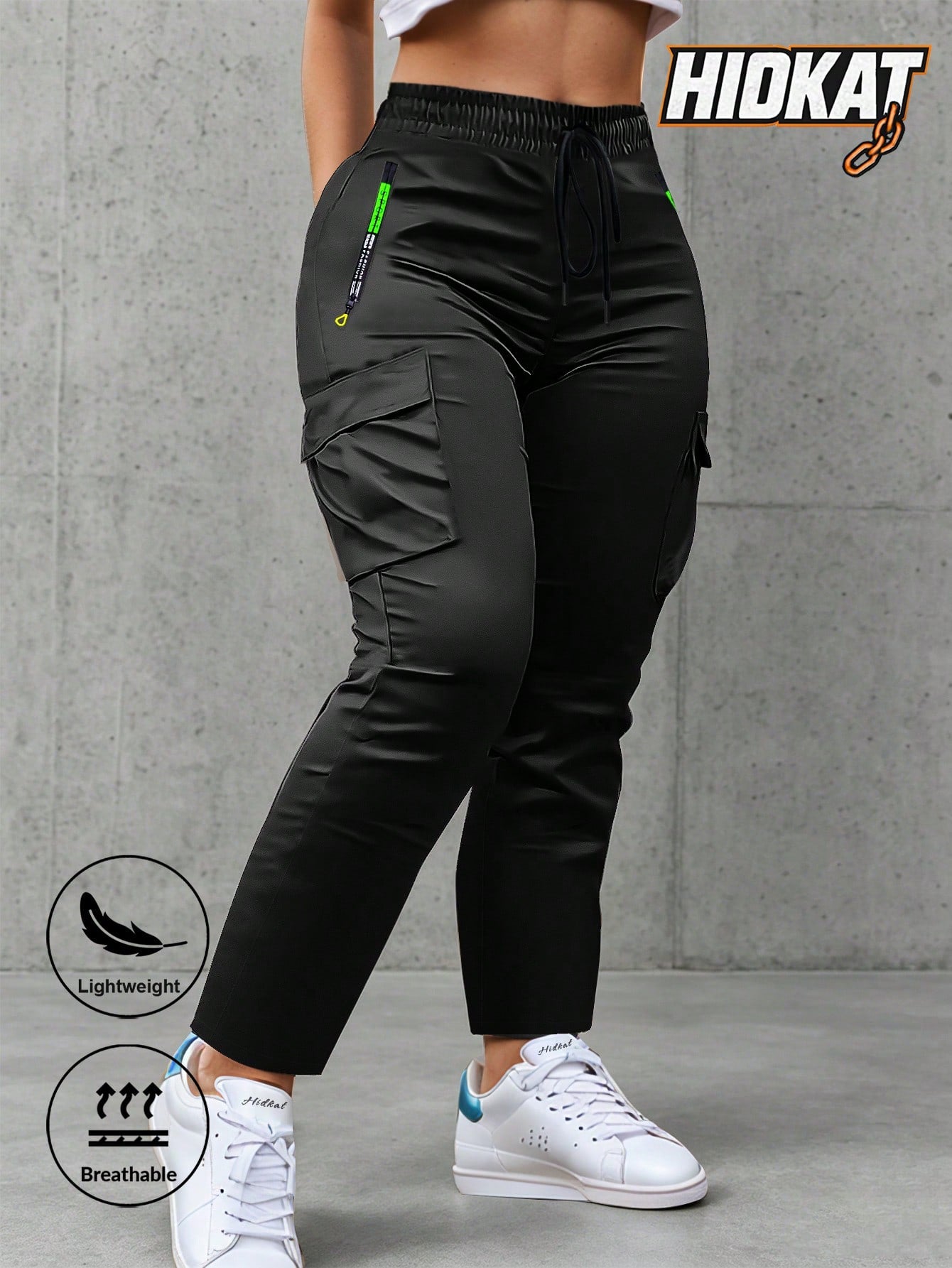 Women's Zipper Pocket Cargo Pants, Lightweight Straight Leg Design For Spring/Autumn, With Large Side Pockets, Suitable For Daily Outdoor And Dates Sports