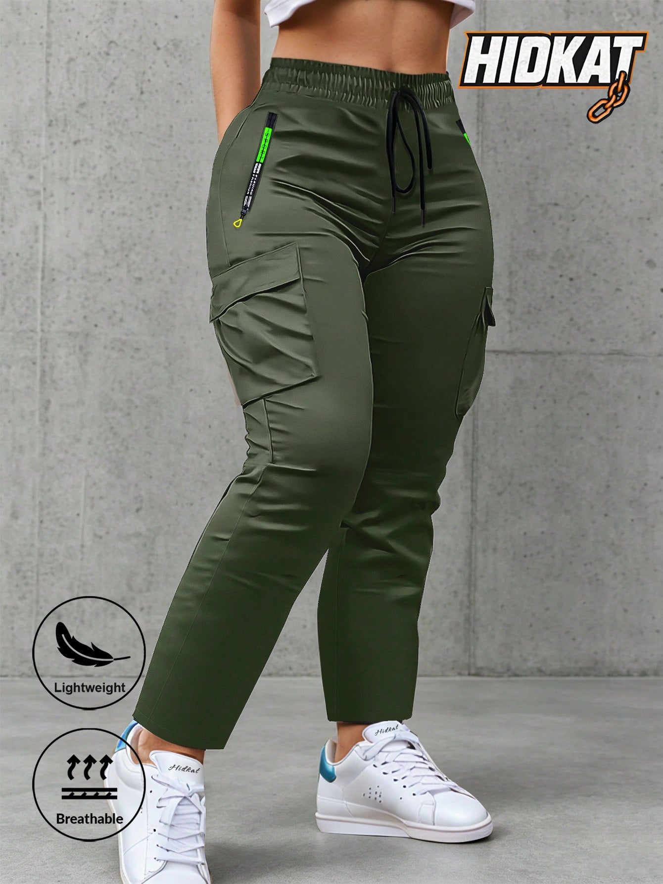 Women's Zipper Pocket Cargo Pants, Lightweight Straight Leg Design For Spring/Autumn, With Large Side Pockets, Suitable For Daily Outdoor And Dates Sports
