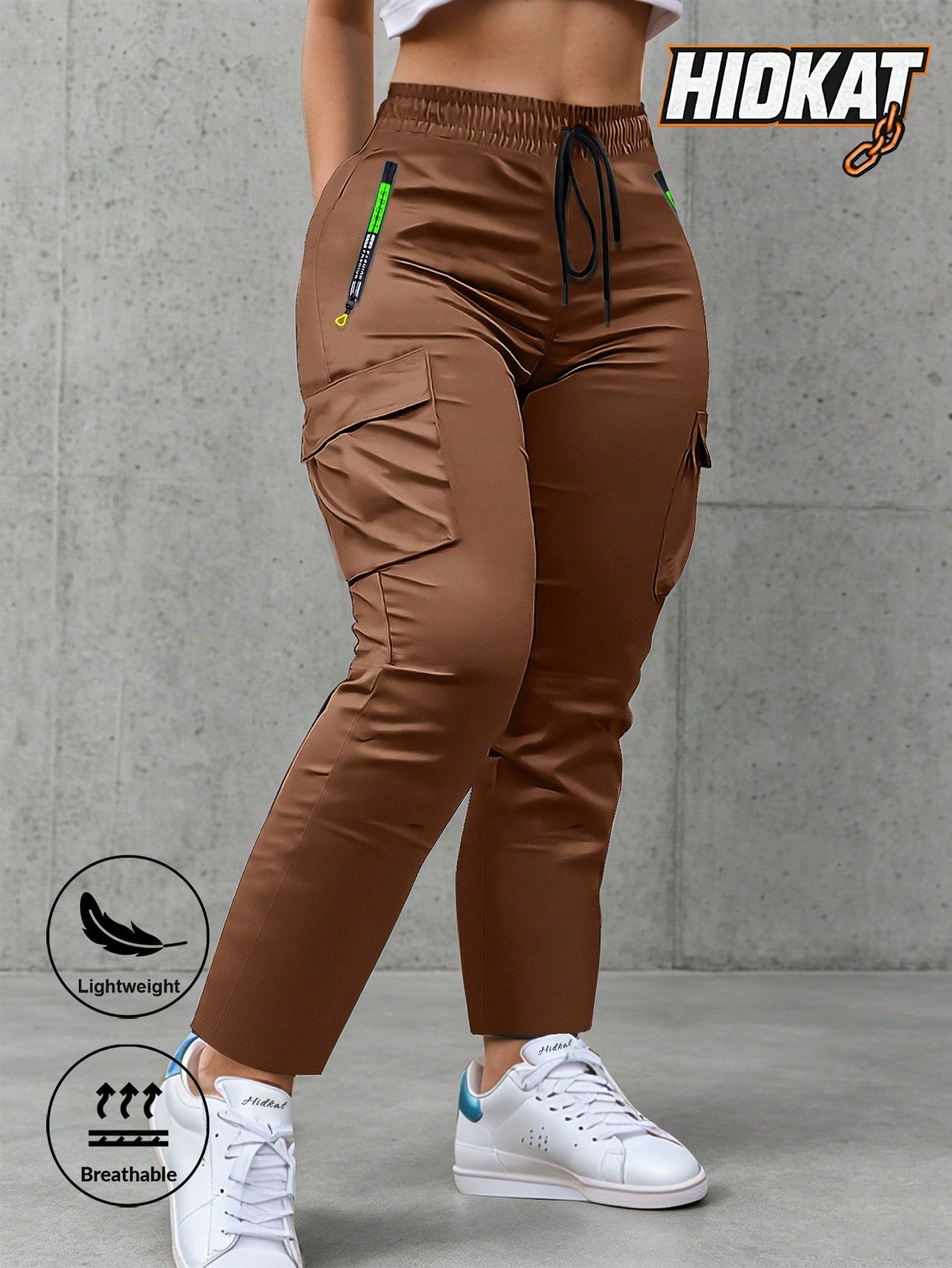 Women's Zipper Pocket Cargo Pants, Lightweight Straight Leg Design For Spring/Autumn, With Large Side Pockets, Suitable For Daily Outdoor And Dates Sports