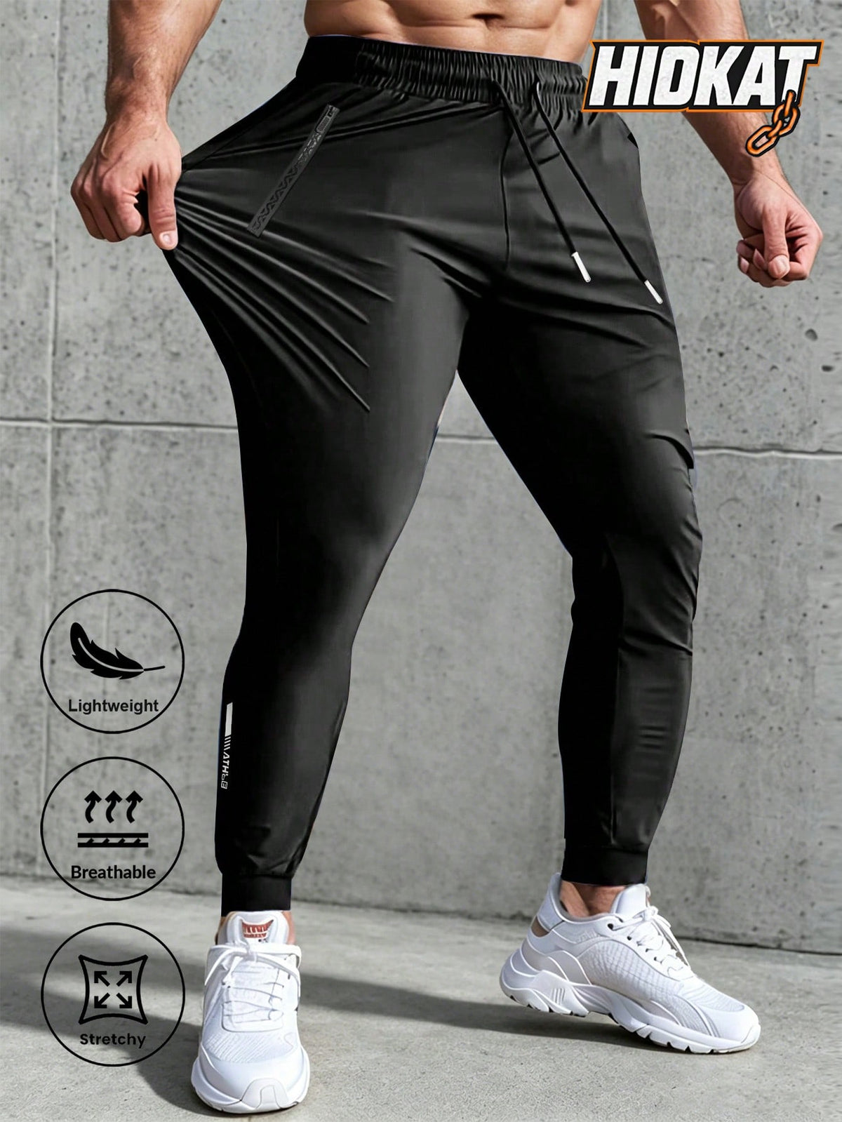 Men's High Elastic English Reflective Zipper Pocket Drawstring Ankle-Length Pants, Lightweight Casual Sports Trousers Suitable For Running, Workout, Hiking, Cycling, Spring & Autumn