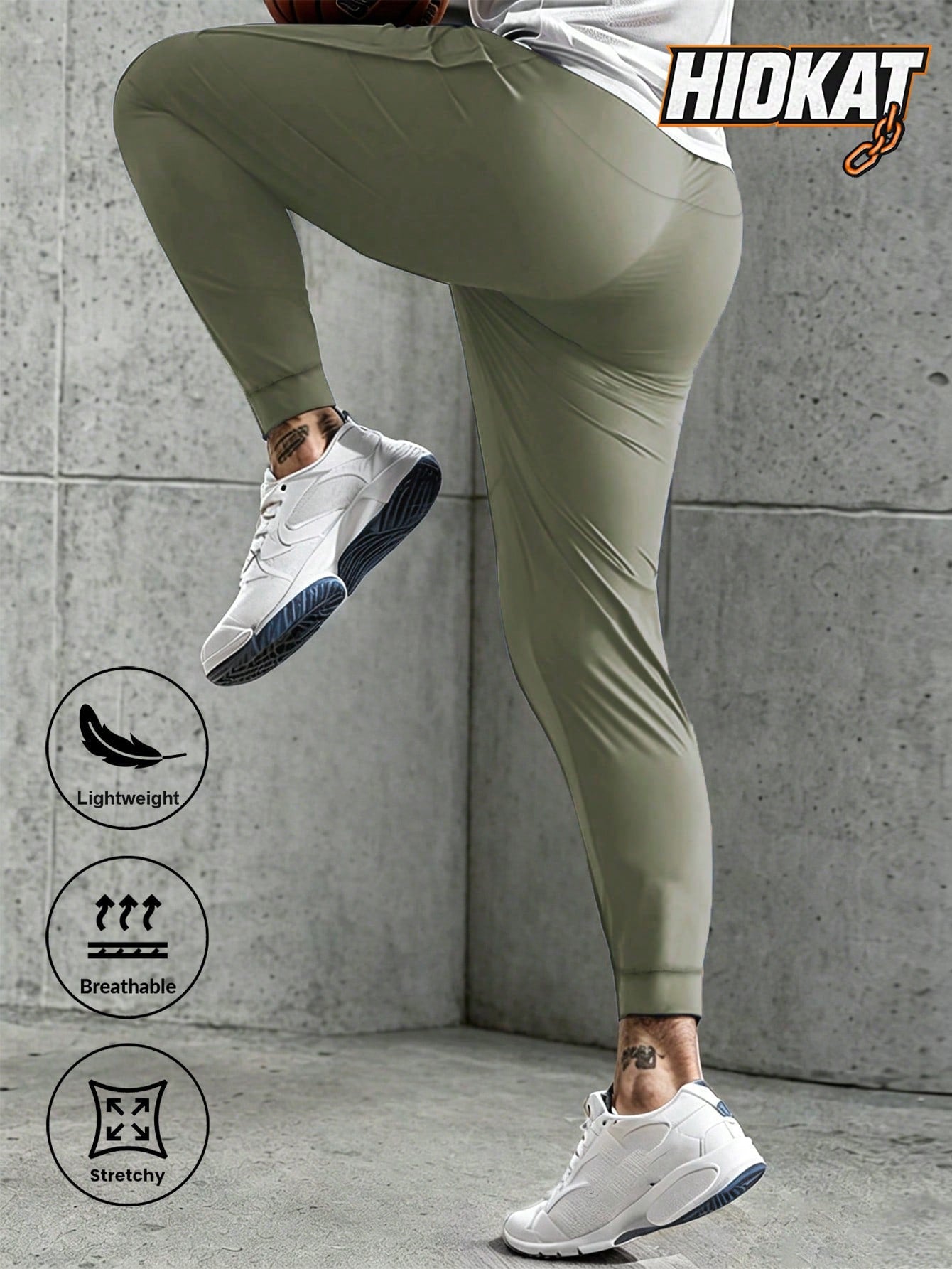Men's High Elastic English Reflective Zipper Pocket Drawstring Ankle-Length Pants, Lightweight Casual Sports Trousers Suitable For Running, Workout, Hiking, Cycling, Spring & Autumn