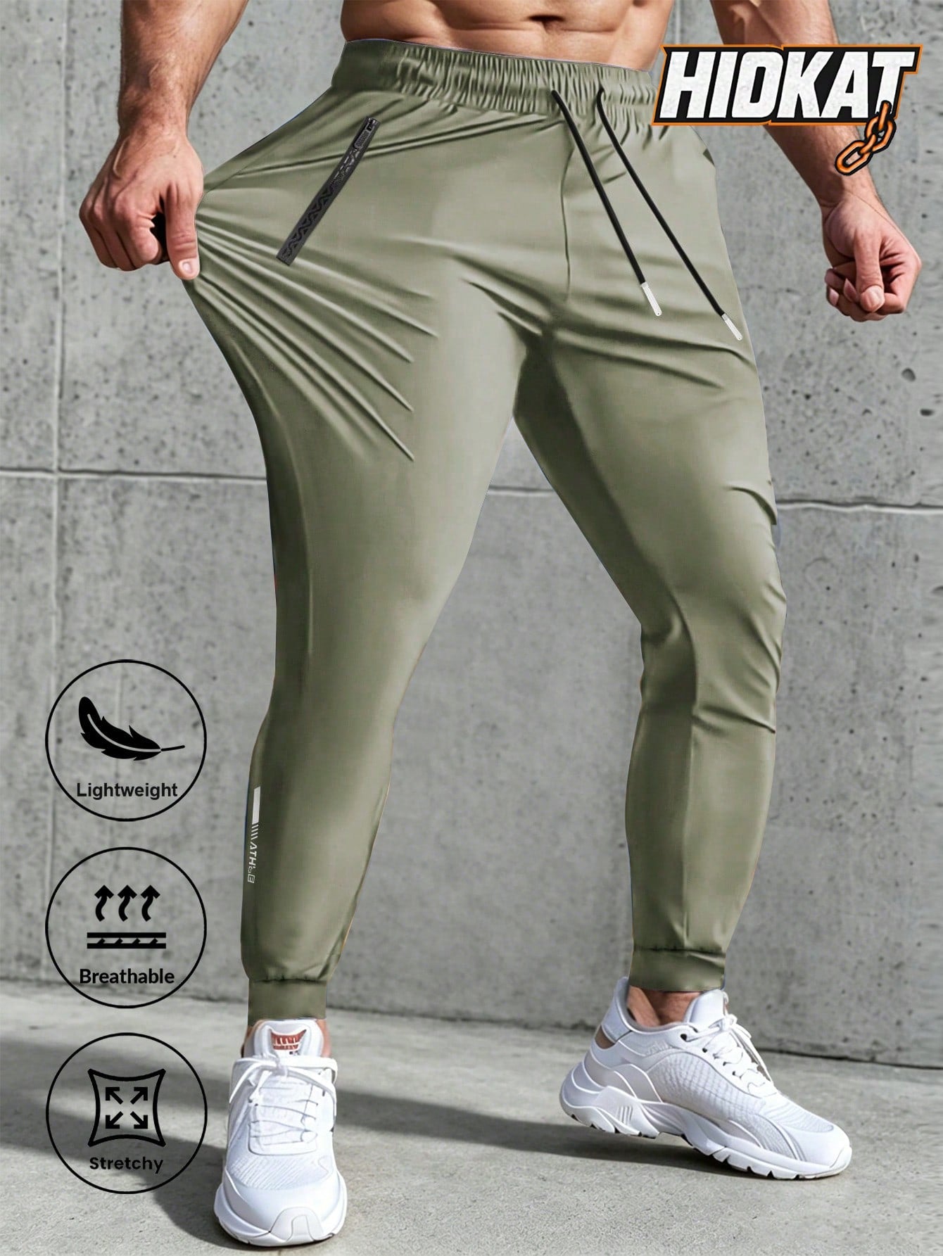 Men's High Elastic English Reflective Zipper Pocket Drawstring Ankle-Length Pants, Lightweight Casual Sports Trousers Suitable For Running, Workout, Hiking, Cycling, Spring & Autumn