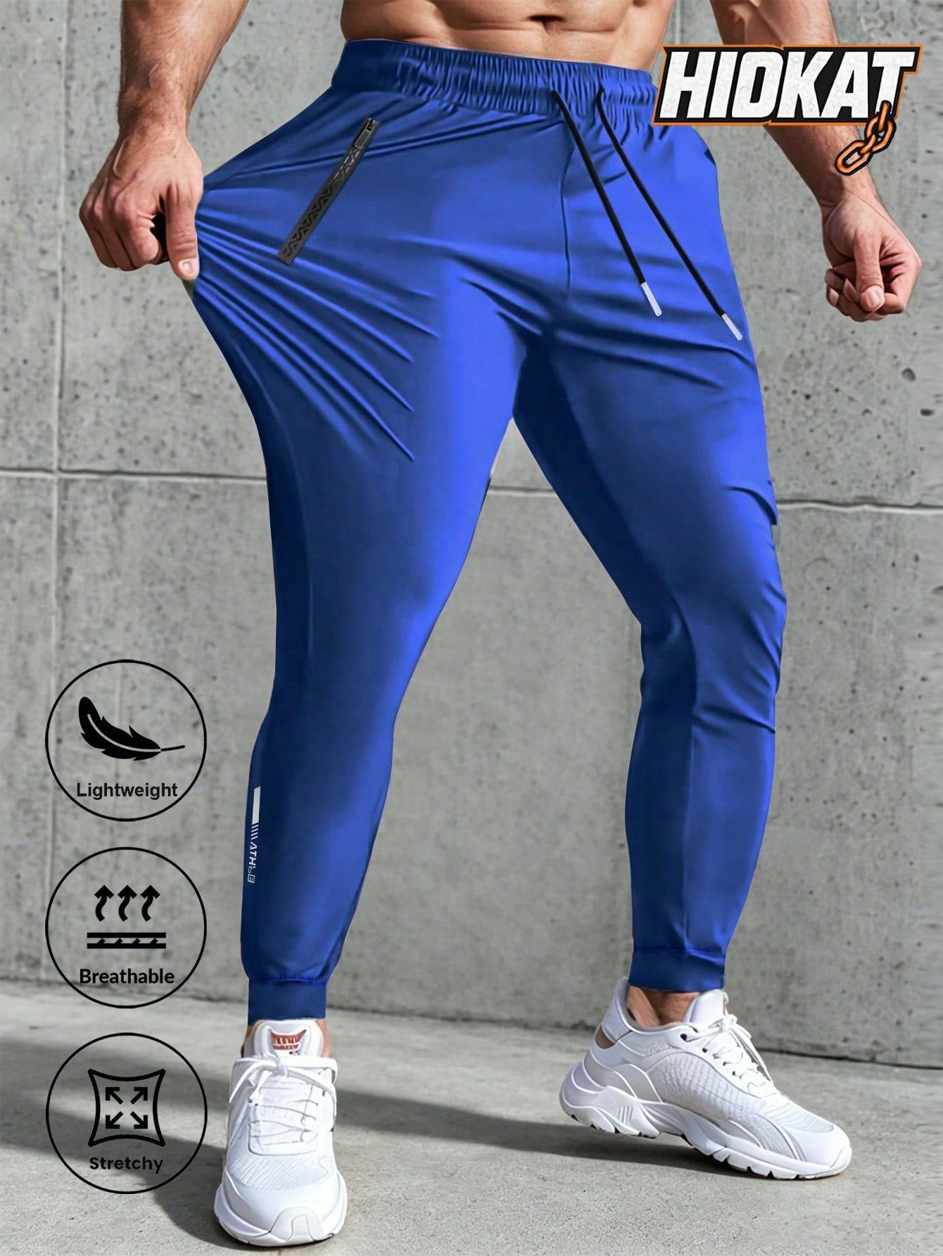 Men's High Elastic English Reflective Zipper Pocket Drawstring Ankle-Length Pants, Lightweight Casual Sports Trousers Suitable For Running, Workout, Hiking, Cycling, Spring & Autumn