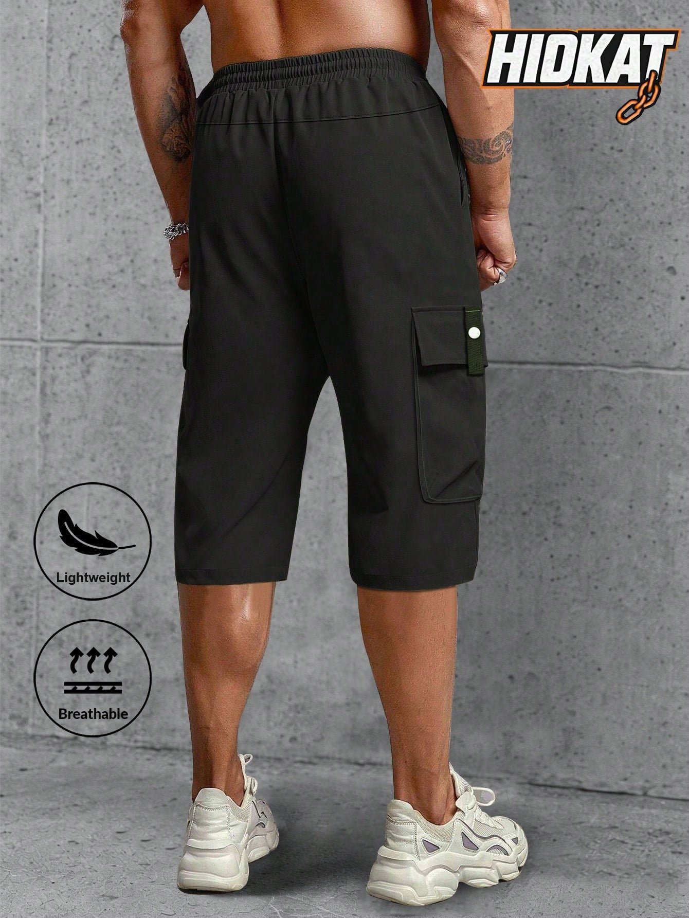 Men's Lightweight Summer Casual Cargo Capri Pants With Drawstring Waist, Large Pockets & Letter Patch, Fashionable And Comfortable For Daily Wear And Outdoor Activities Sports