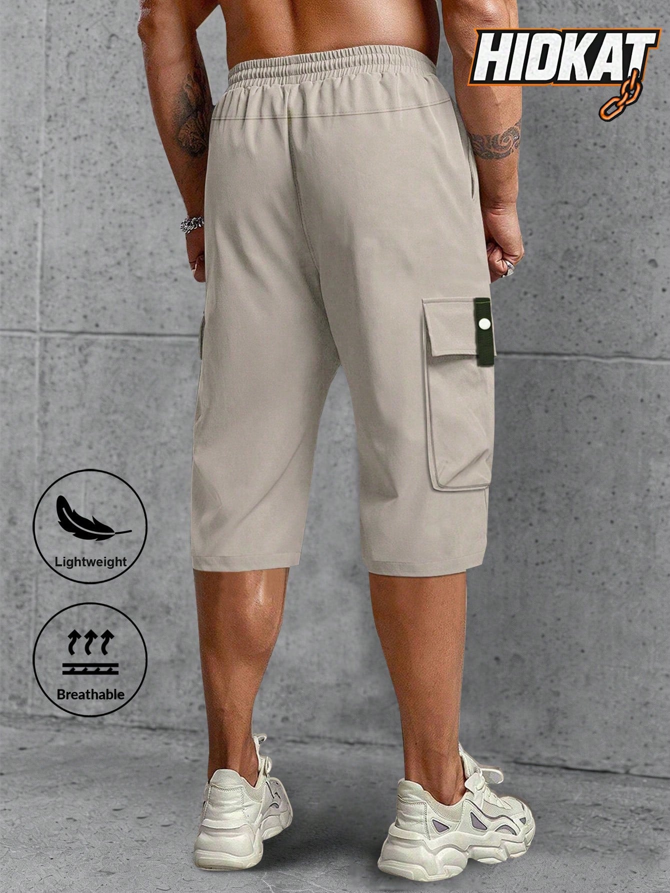 Men's Lightweight Summer Casual Cargo Capri Pants With Drawstring Waist, Large Pockets & Letter Patch, Fashionable And Comfortable For Daily Wear And Outdoor Activities Sports