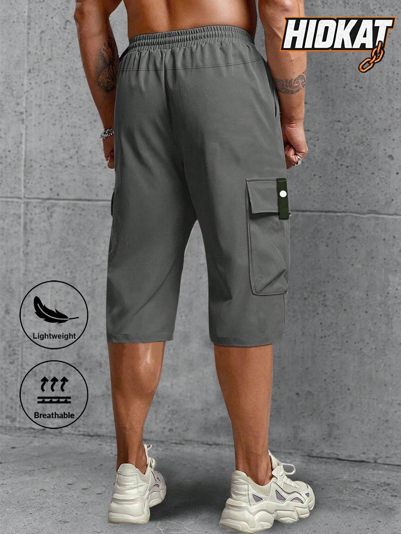 Men's Lightweight Summer Casual Cargo Capri Pants With Drawstring Waist, Large Pockets & Letter Patch, Fashionable And Comfortable For Daily Wear And Outdoor Activities Sports