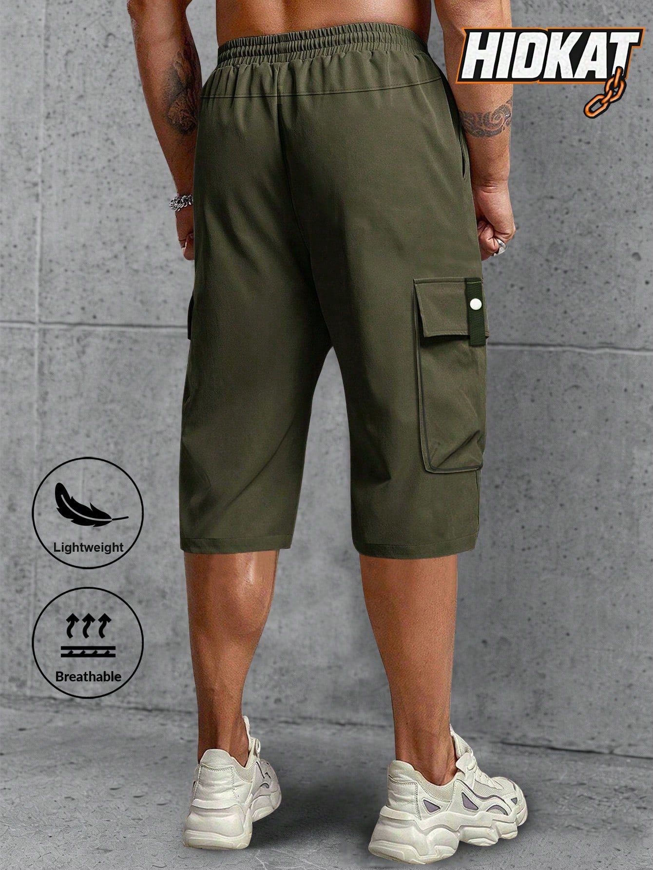 Men's Lightweight Summer Casual Cargo Capri Pants With Drawstring Waist, Large Pockets & Letter Patch, Fashionable And Comfortable For Daily Wear And Outdoor Activities Sports