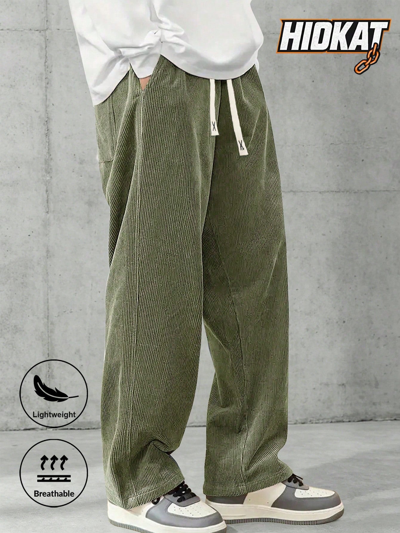 Men's Elastic Waist Corduroy Pants, Drawstring Retro Straight Leg Casual Sweatpants, Spring/Autumn Sports