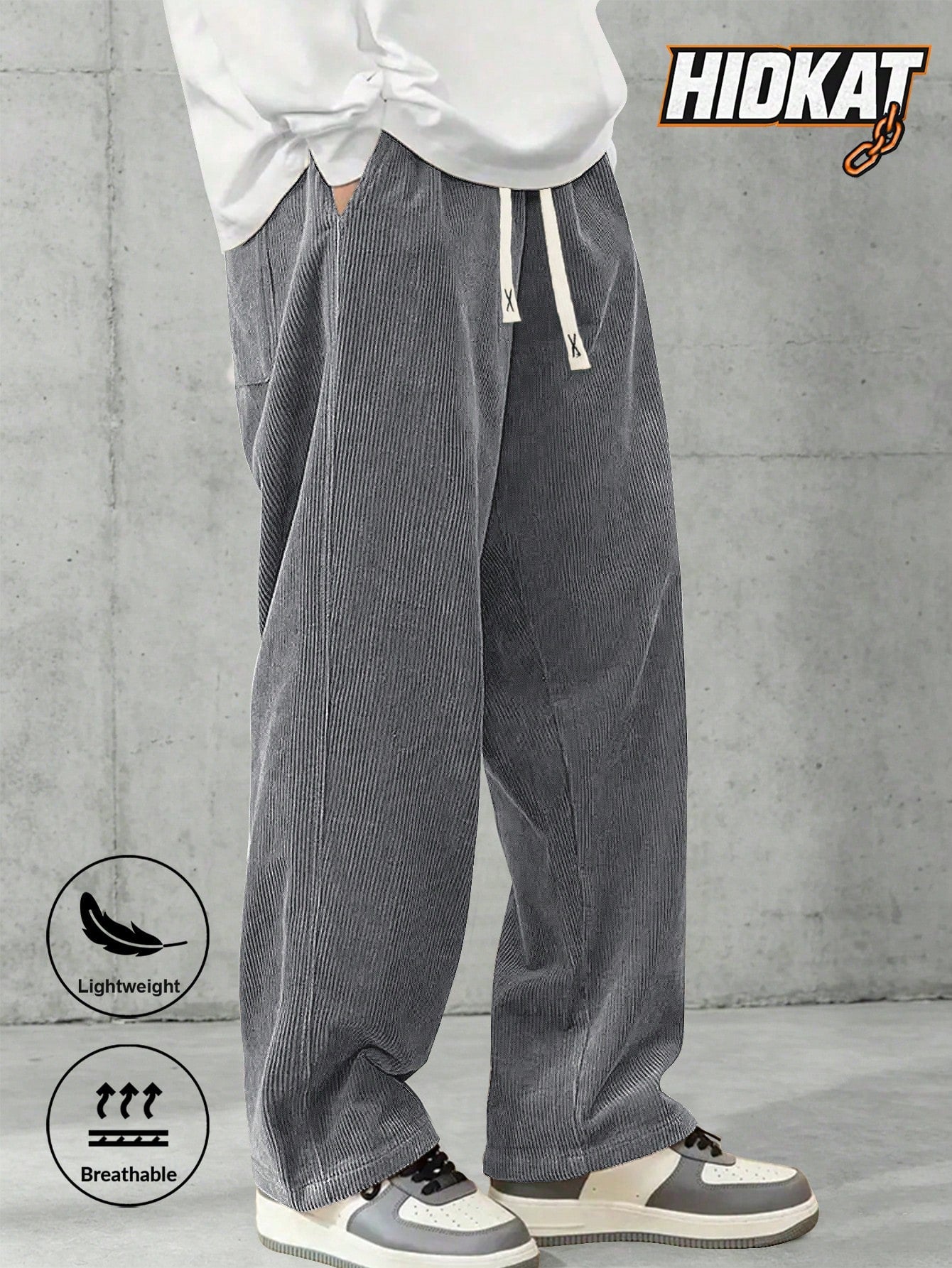 Men's Elastic Waist Corduroy Pants, Drawstring Retro Straight Leg Casual Sweatpants, Spring/Autumn Sports