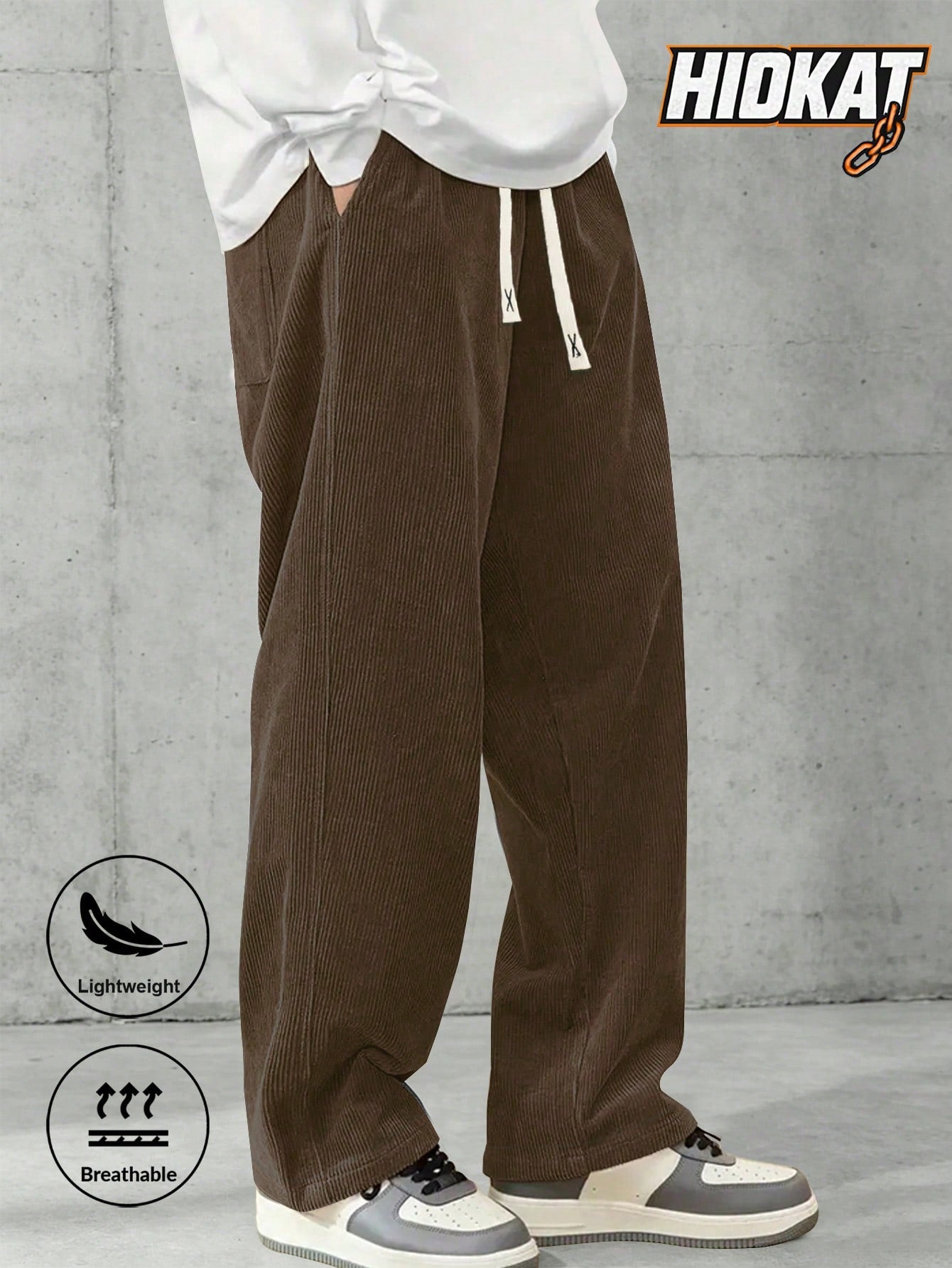 Men's Elastic Waist Corduroy Pants, Drawstring Retro Straight Leg Casual Sweatpants, Spring/Autumn Sports