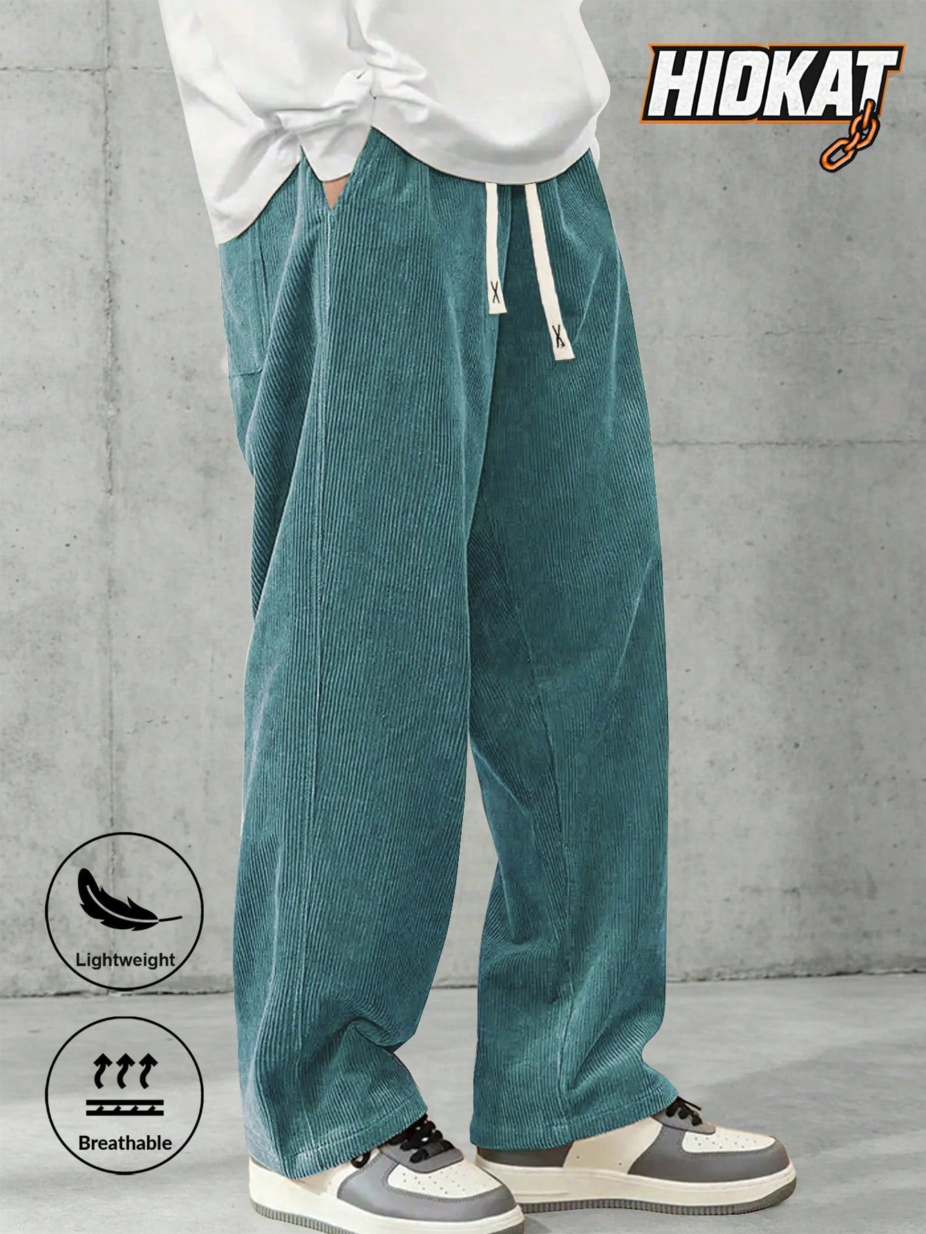 Men's Elastic Waist Corduroy Pants, Drawstring Retro Straight Leg Casual Sweatpants, Spring/Autumn Sports